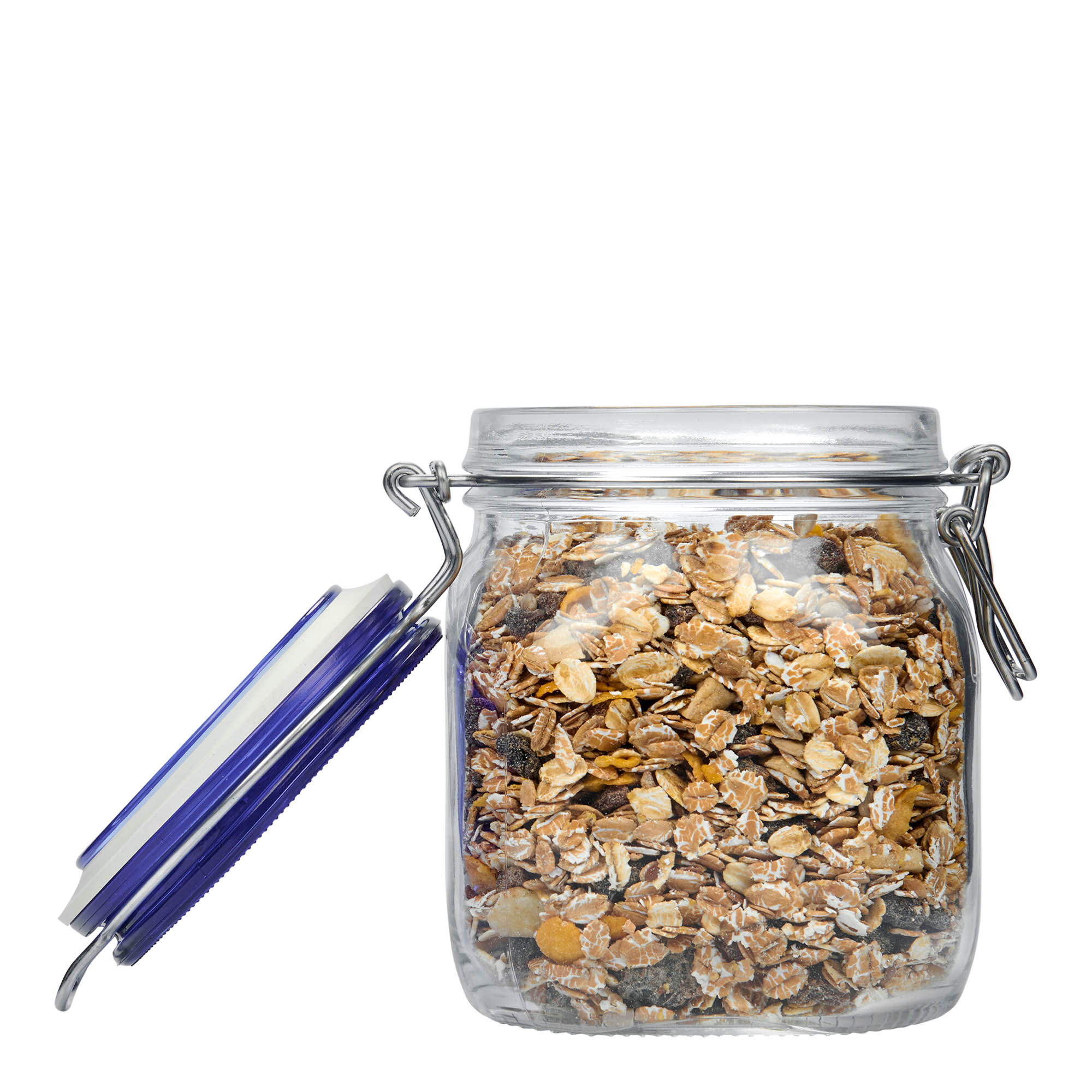 750 ml staklena tegla sa žičanim zatvaračem 'Fido' plavi poklopac, kvadratna, otvor: žični zatvarač 750 ml staklena tegla sa žičanim zatvaračem 'Fido' plavi poklopac, kvadratna, otvor: žični zatvarač