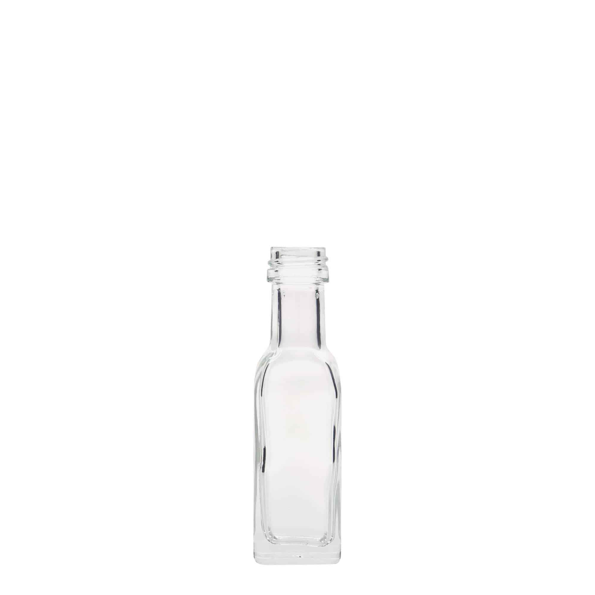 20 ml staklena bočica 'Marasca', kvadratna, grlo: PP 18