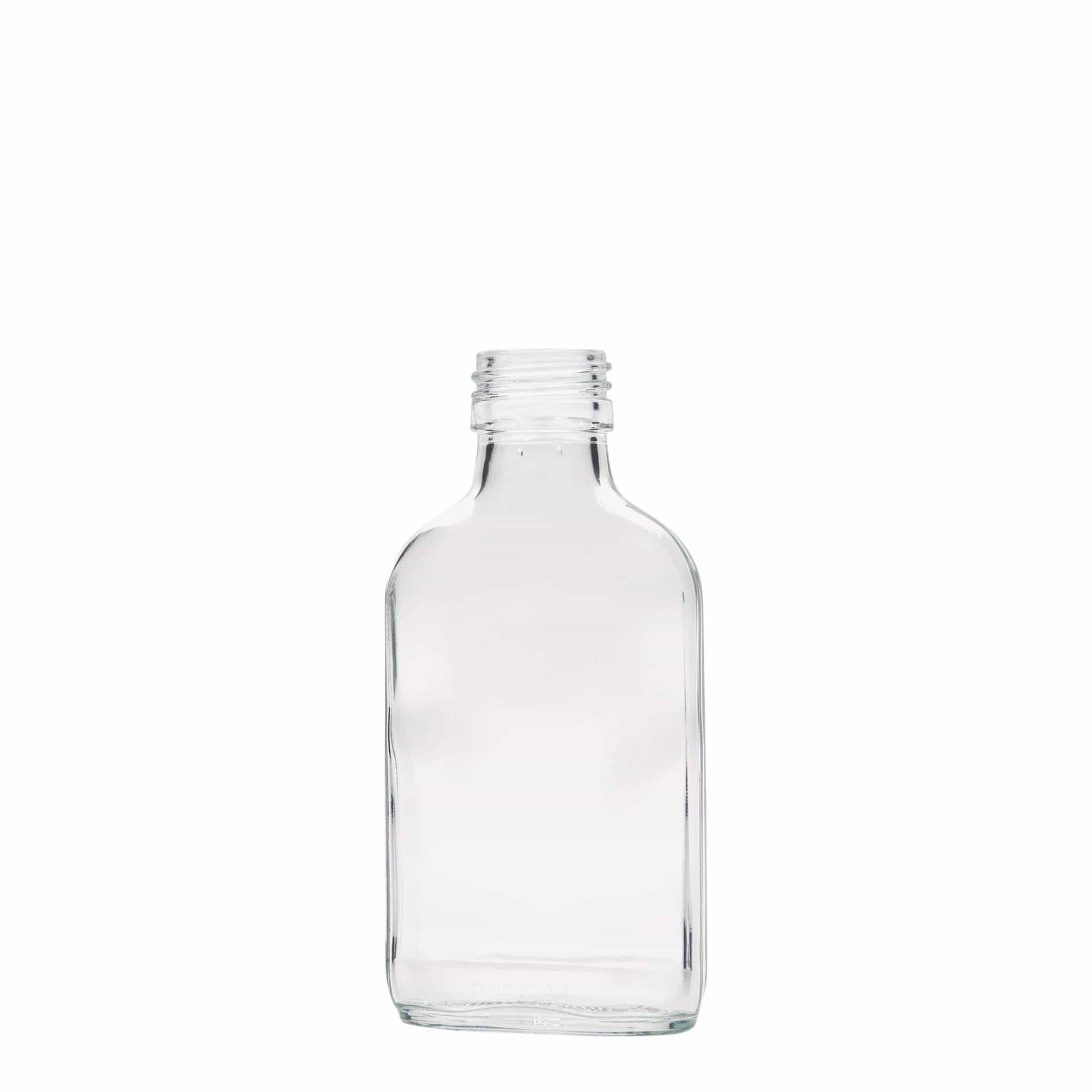 100 ml džepna bočica, pravougaona, staklo, grlo: PP 28