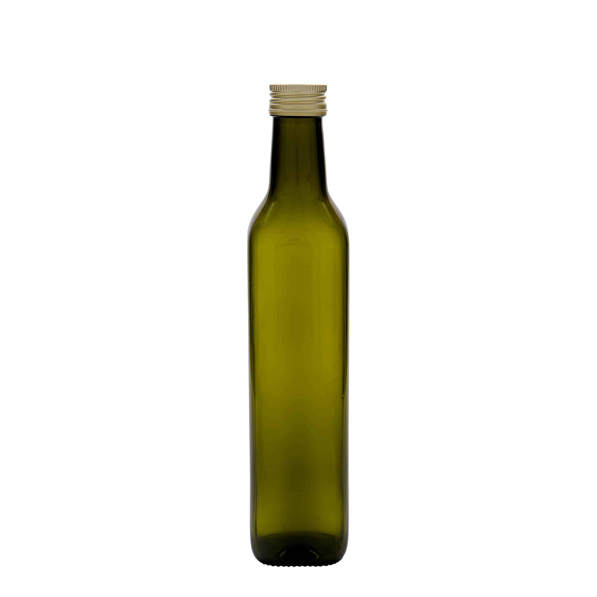 500 ml staklena boca 'Marasca', kvadratna, antikno zelena, grlo: PP 31,5
