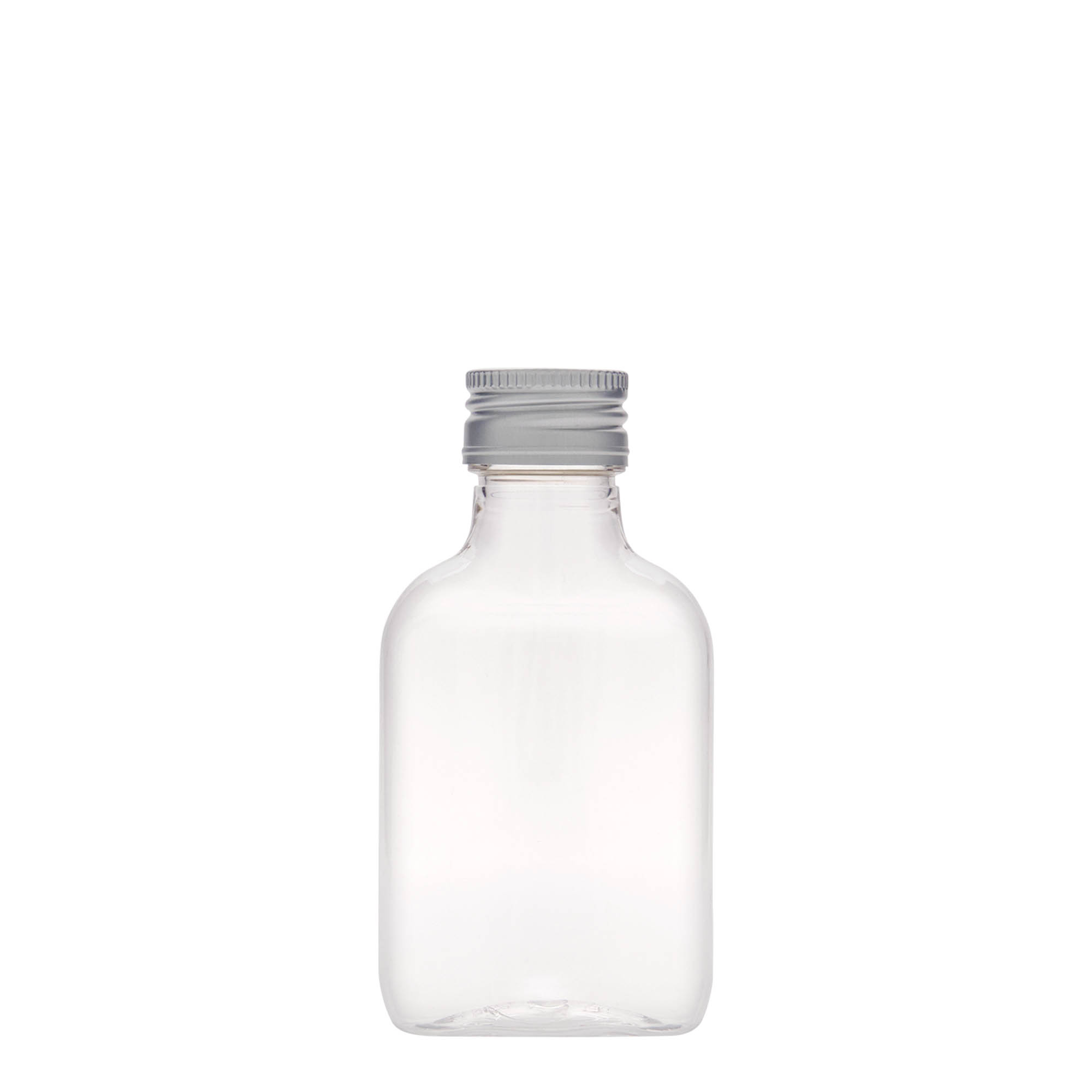 100 ml bočica za džep, ovalna, PET-plastika, grlo: PP 28 100 ml bočica za džep, ovalna, PET-plastika, grlo: PP 28