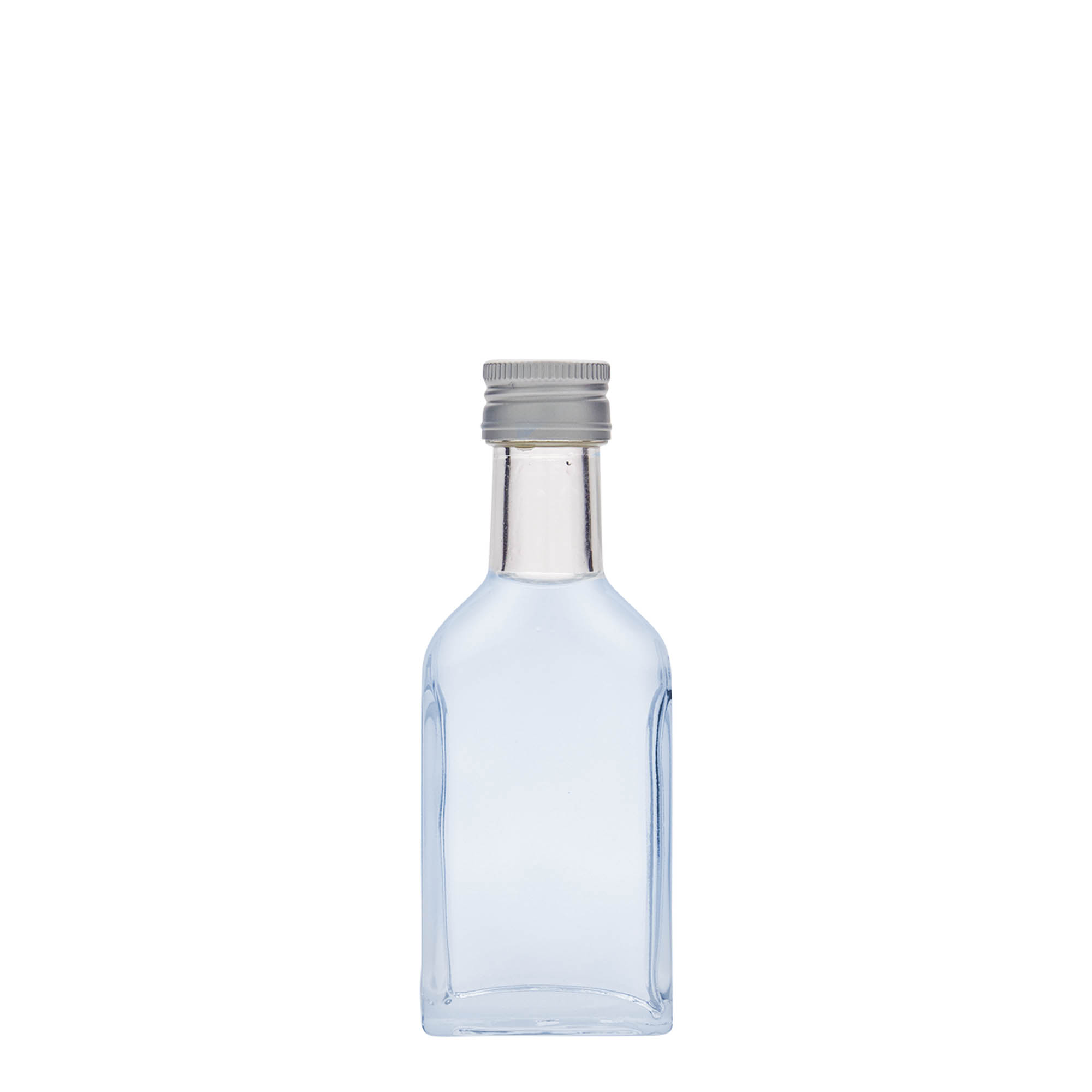 40 ml bočica za džep, dugi vrat, pravougaona, staklo, grlo: PP 22 40 ml bočica za džep, dugi vrat, pravougaona, staklo, grlo: PP 22