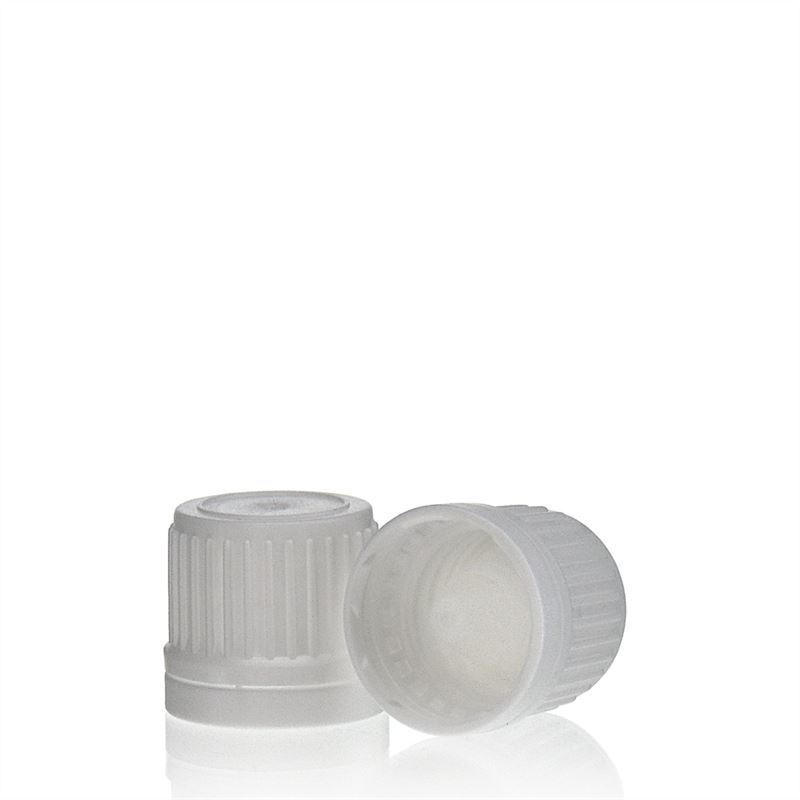 Zatvarač sa navojem sa umetkom protiv kapanja, PE plastika, beo, za grlo: DIN 18 Zatvarač sa navojem sa umetkom protiv kapanja, PE plastika, beo, za grlo: DIN 18