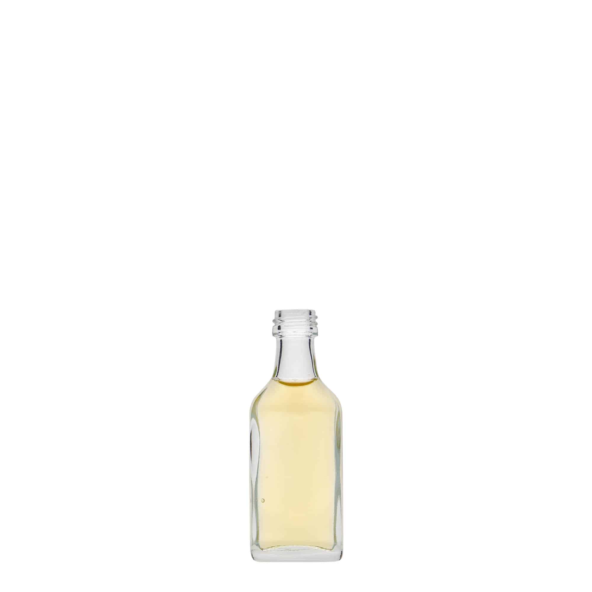 Džepna boca od 20 ml, pravougaona, staklo, otvor: PP 18