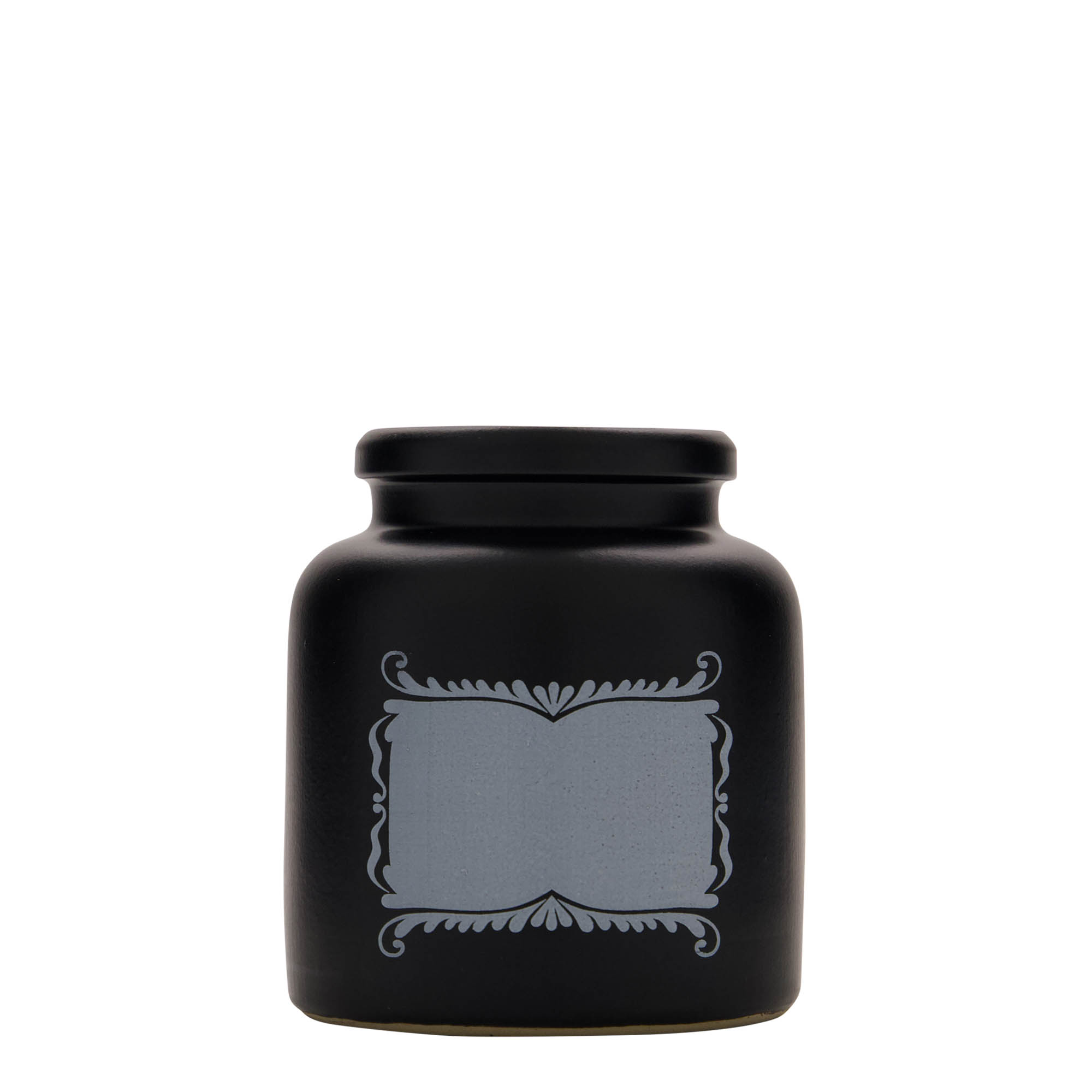 Kamena tegla od 270 ml, motiv: Polje za etiketu, keramika, crna, otvor: Kupolasti poklopac Kamena tegla od 270 ml, motiv: Polje za etiketu, keramika, crna, otvor: Kupolasti poklopac