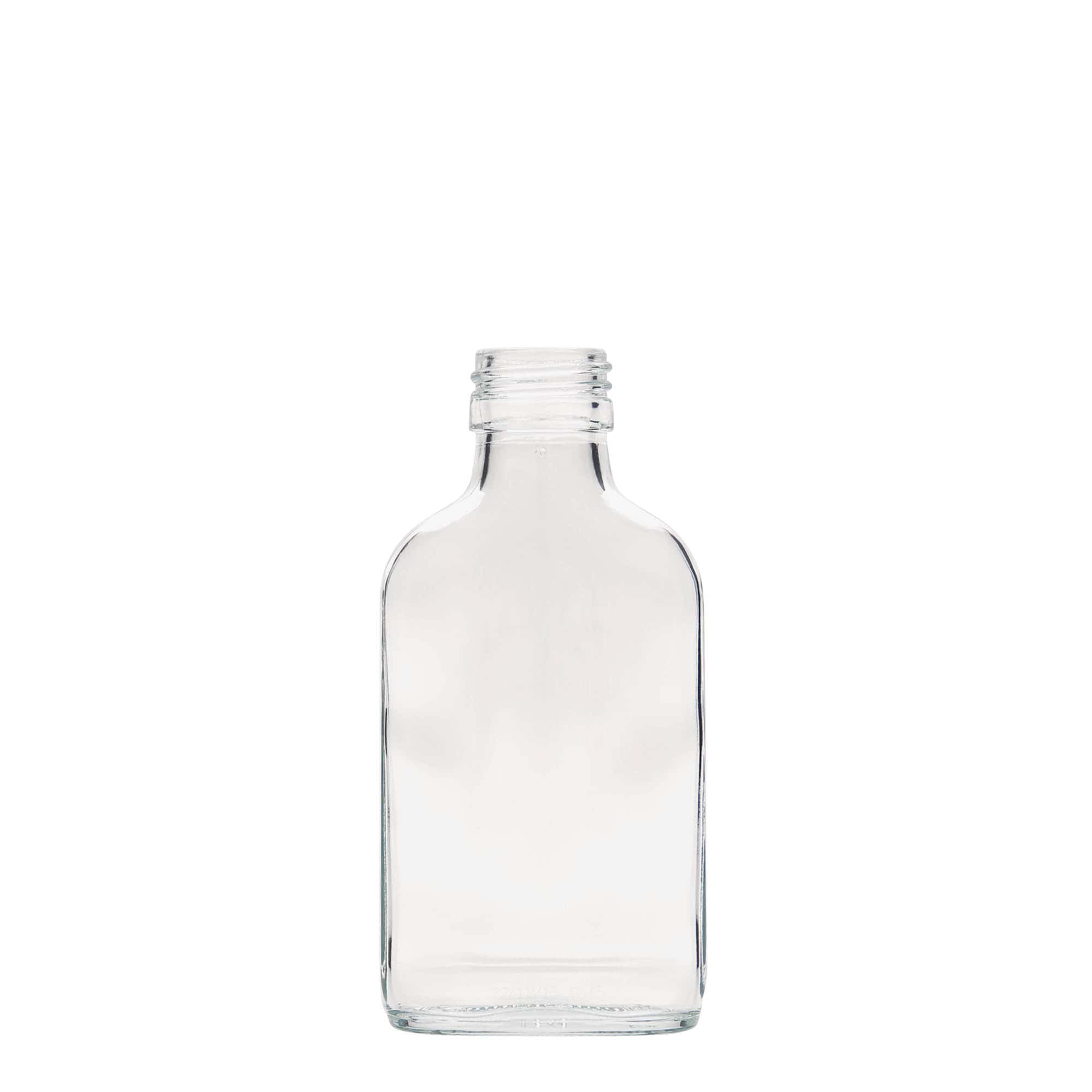 100 ml džepna bočica, pravougaona, staklo, grlo: PP 28