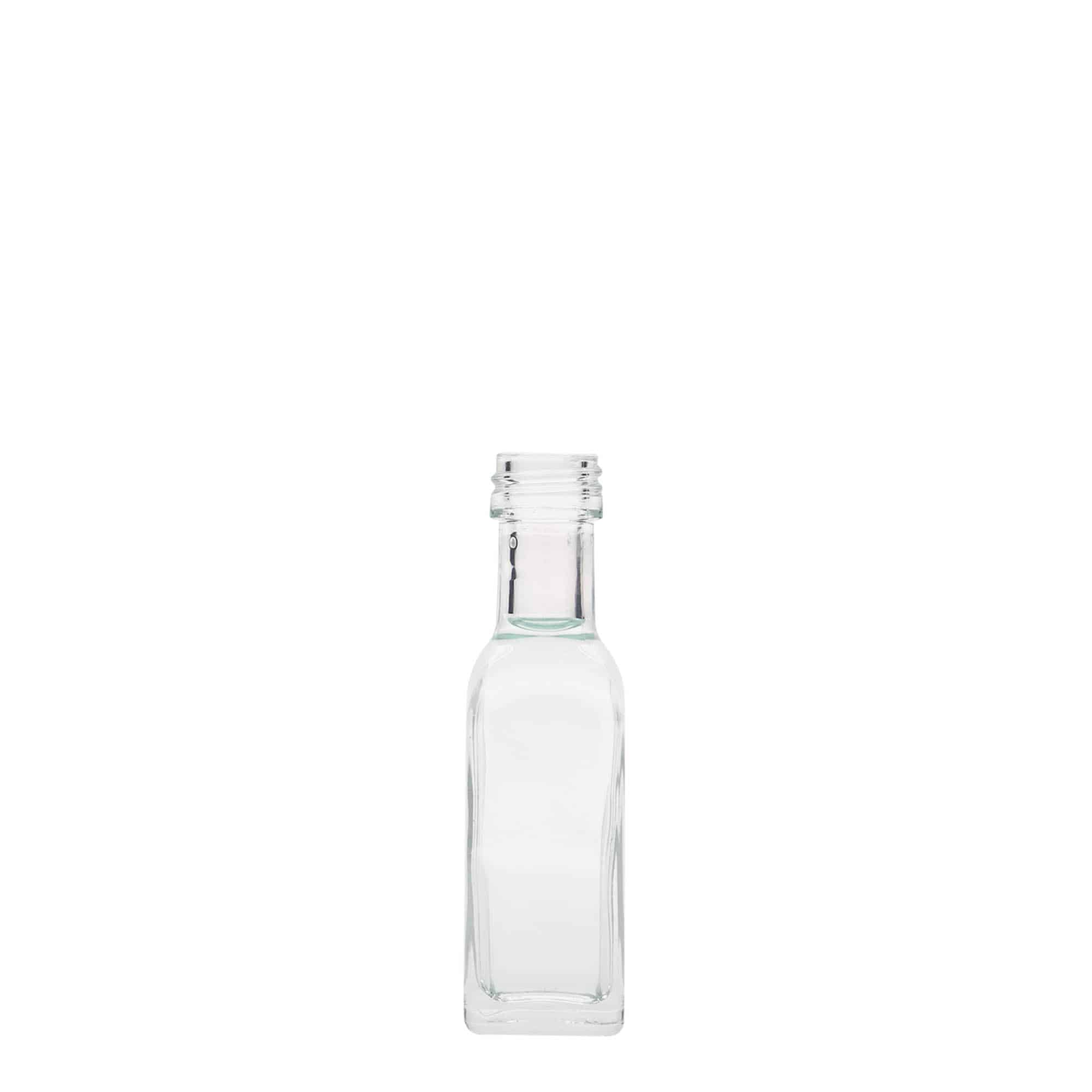 20 ml staklena bočica 'Marasca', kvadratna, grlo: PP 18