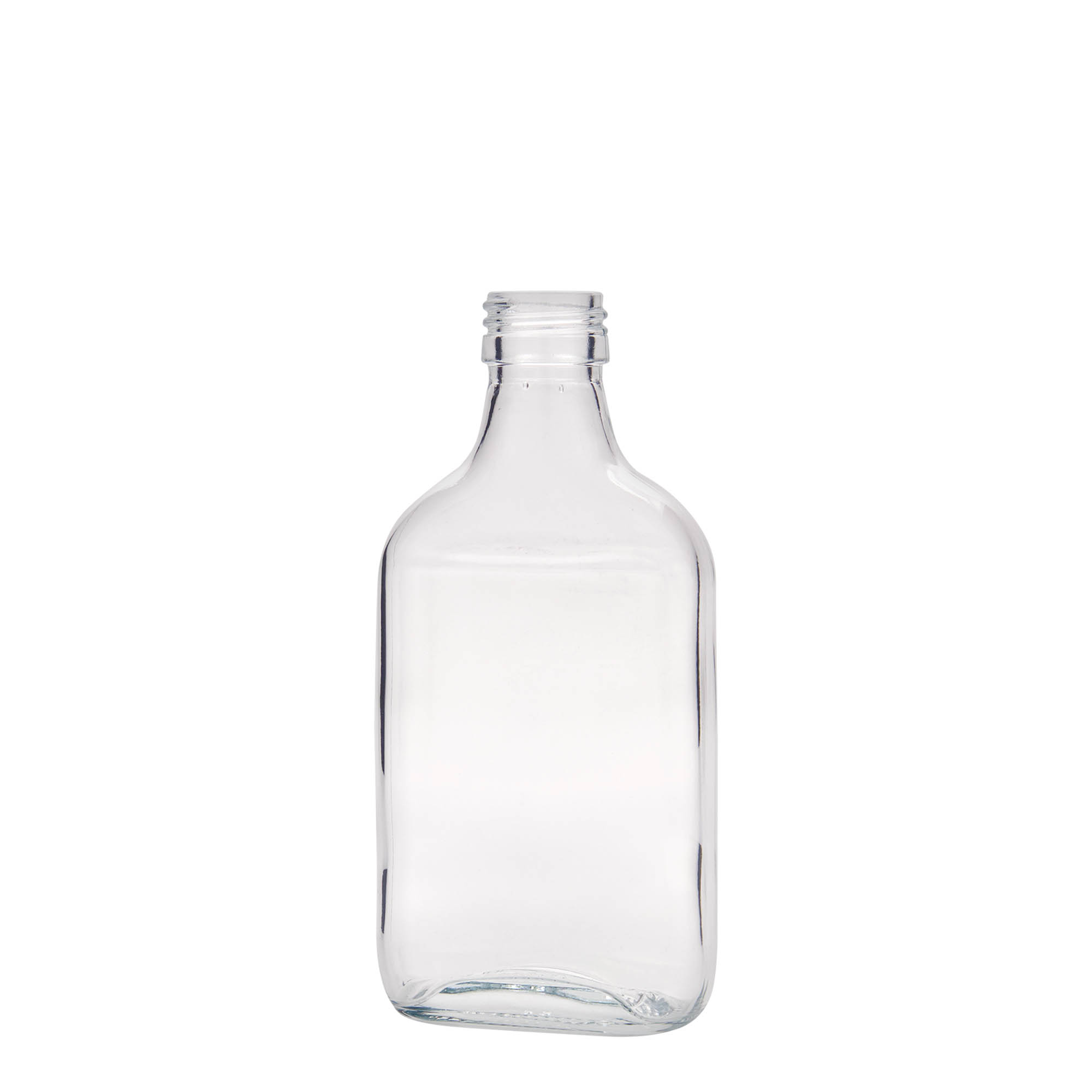 200 ml džepna boca, pravougaona, staklo, grlo: PP 28 200 ml džepna boca, pravougaona, staklo, grlo: PP 28