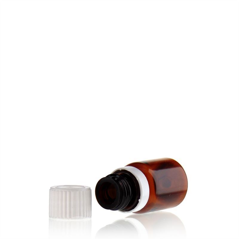 10 ml PET medicinska bočica 'Easy Living', braon, plastika, grlo: DIN 18