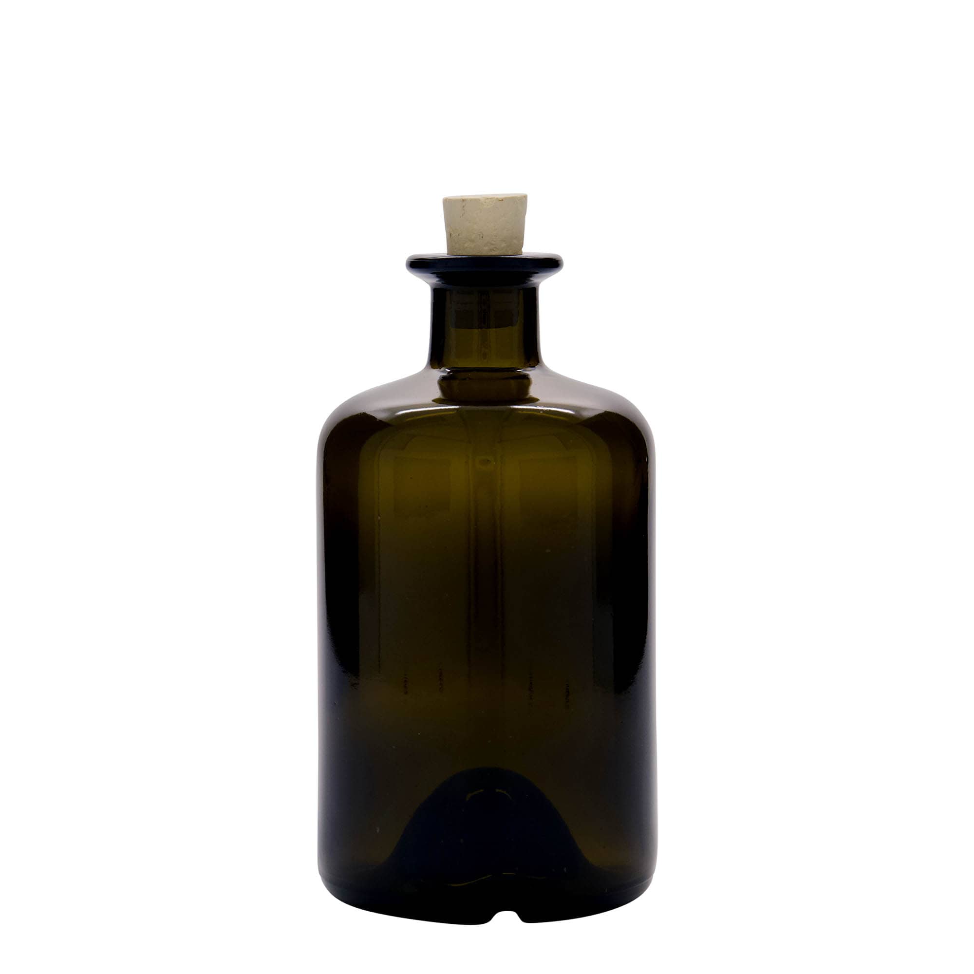 500 ml staklena flaša apotekarska, antikno zelena, grlo: čep