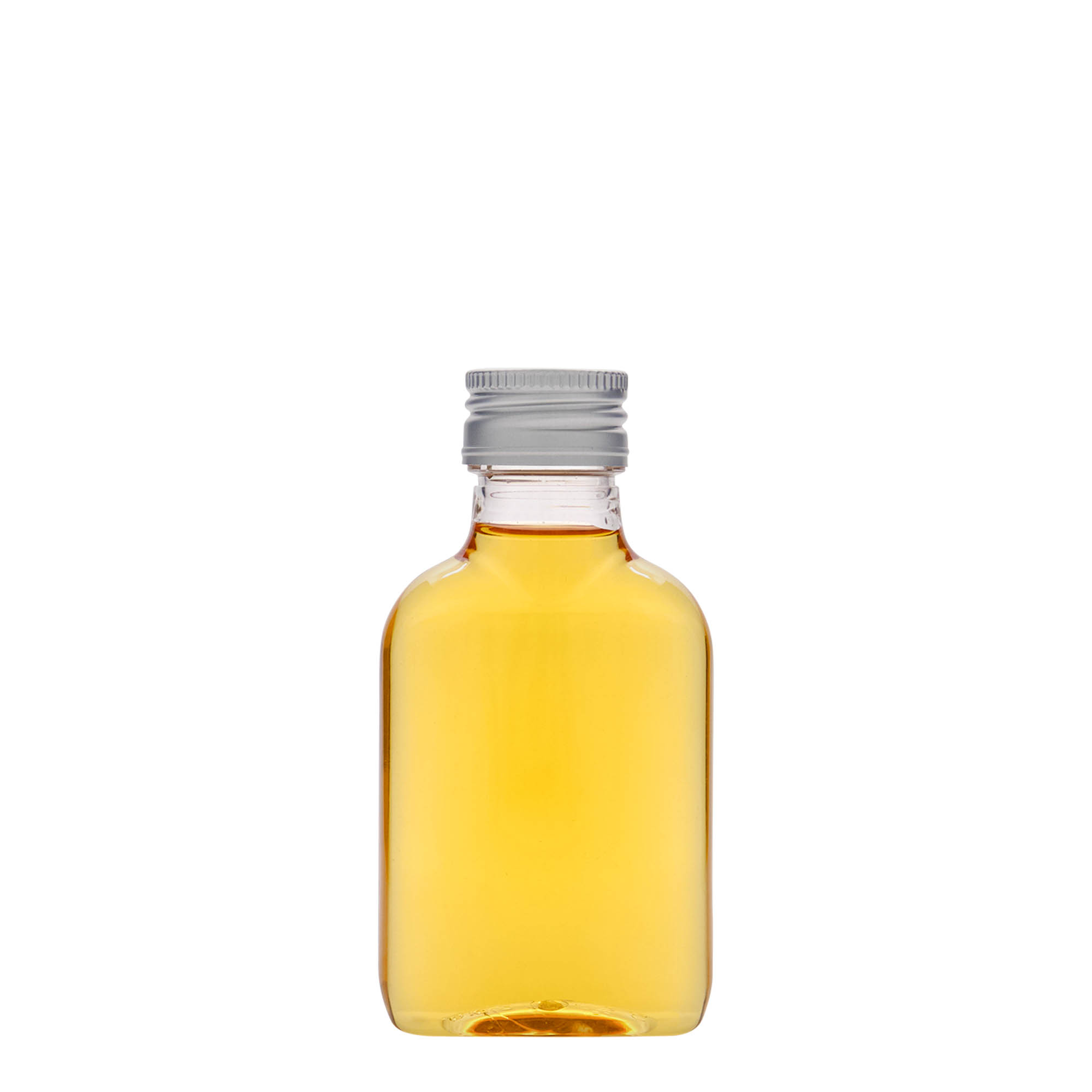 100 ml bočica za džep, ovalna, PET-plastika, grlo: PP 28 100 ml bočica za džep, ovalna, PET-plastika, grlo: PP 28