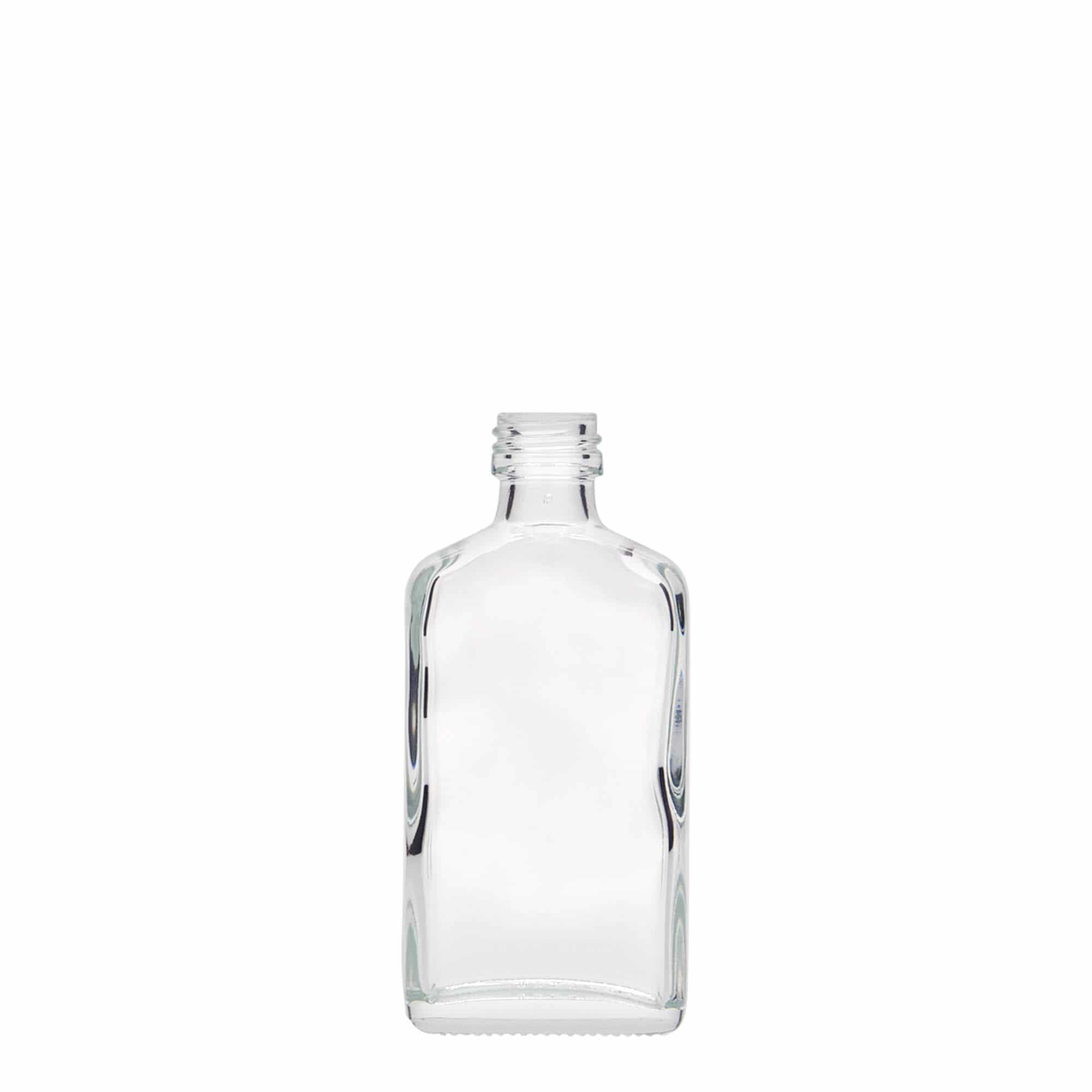 Džepna boca od 50 ml, pravougaona, staklo, otvor: PP 18 Džepna boca od 50 ml, pravougaona, staklo, otvor: PP 18