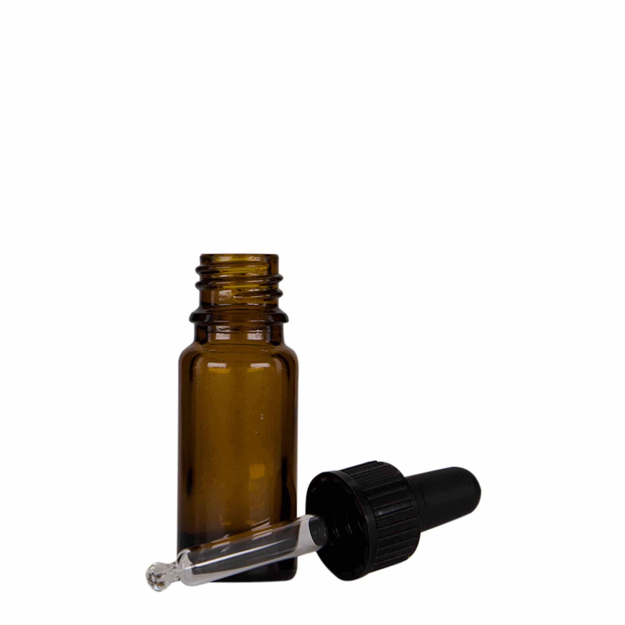 10 ml bočica sa pipetom, medicinska, staklena, braon-crna, grlo: DIN 18