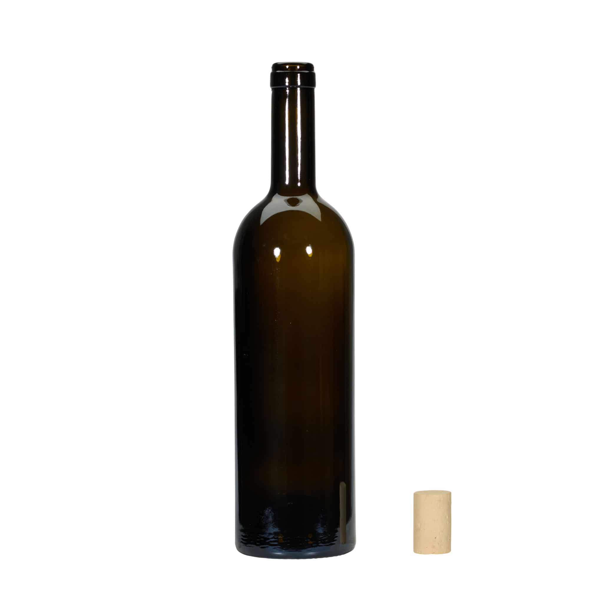 Boca za vino od 750 ml 'Golia', antik zelena, otvor: Plutani čep