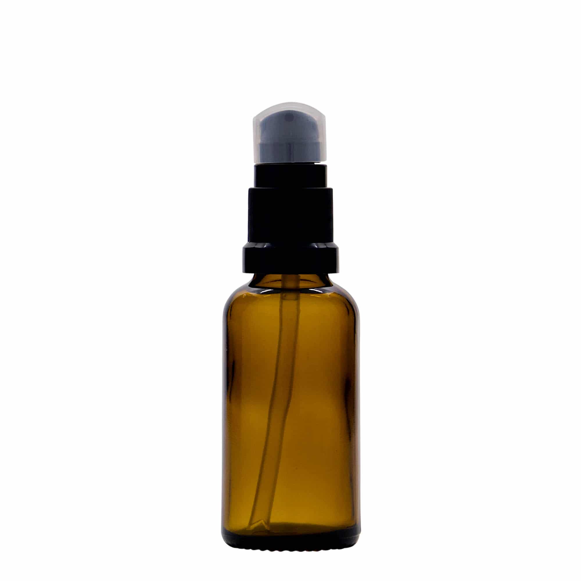 Medicinska boca od 30 ml s pumpicom za losion, staklo, braon, otvor: DIN 18 Medicinska boca od 30 ml s pumpicom za losion, staklo, braon, otvor: DIN 18