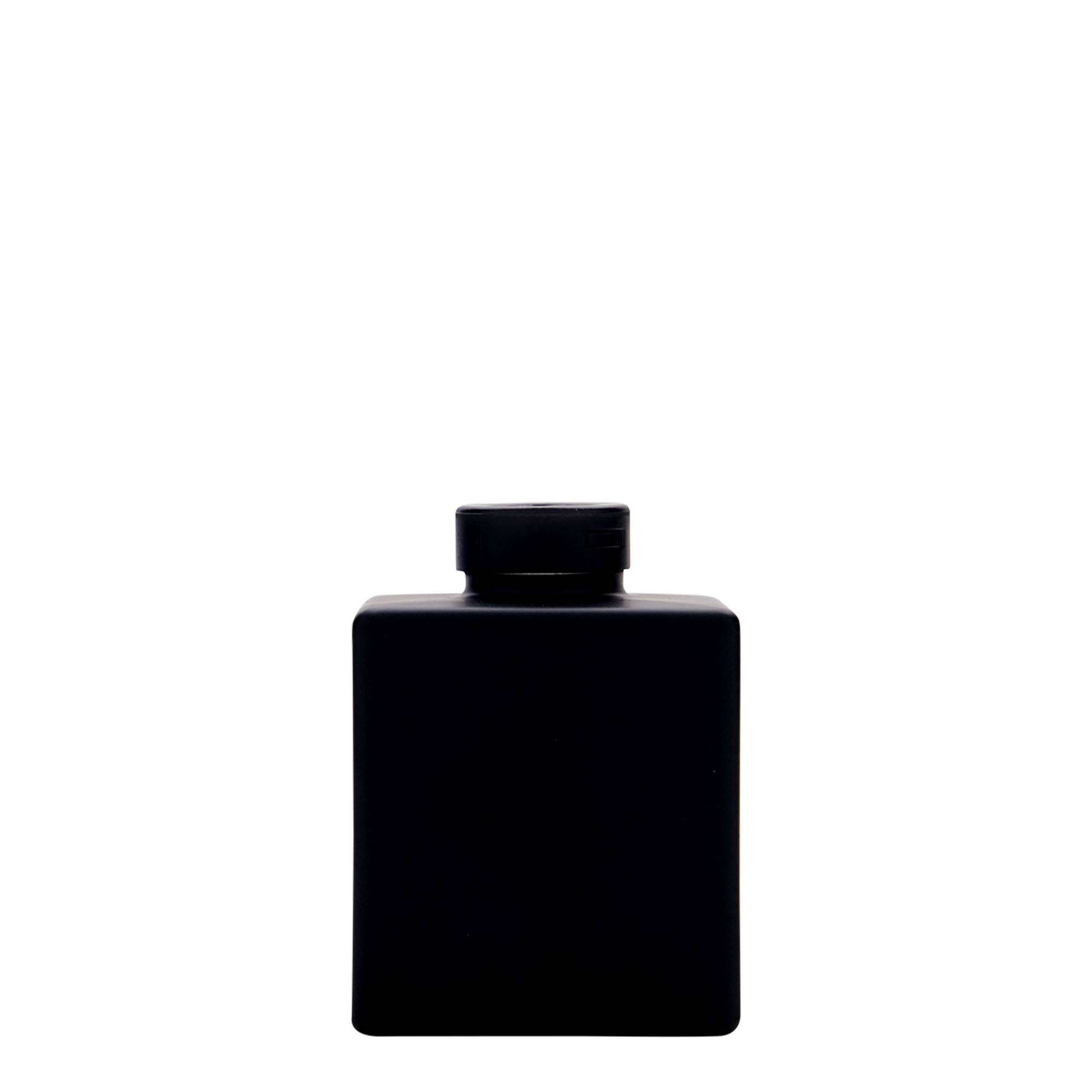 100 ml staklena flaša 'Cube', kvadratna, crna, otvor: plutani čep