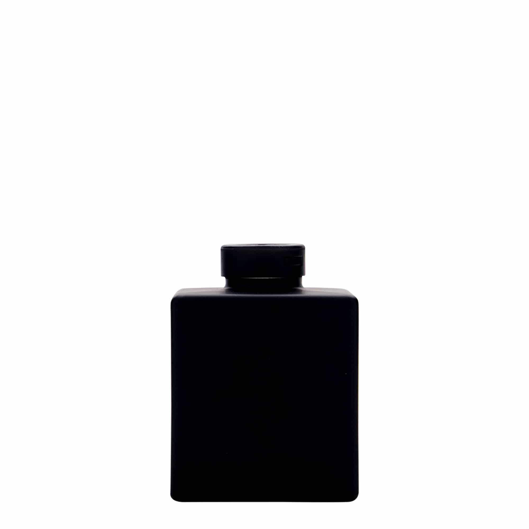100 ml staklena flaša 'Cube', kvadratna, crna, otvor: plutani čep