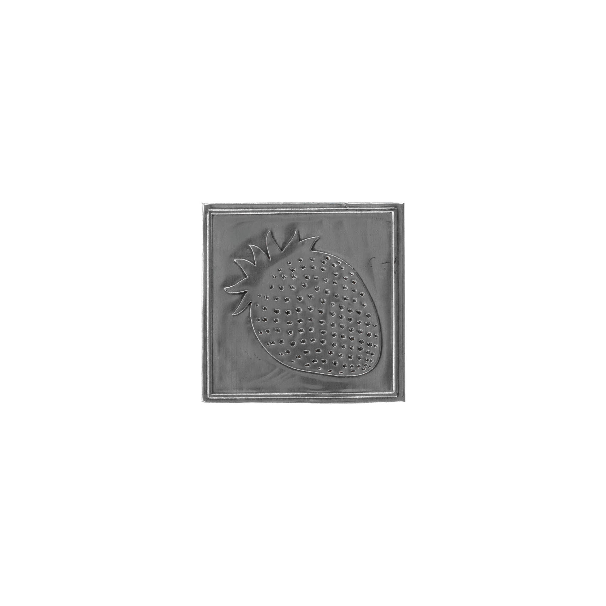 Pločica od kositra 'Jagoda', kvadratna, metal, srebrna Pločica od kositra 'Jagoda', kvadratna, metal, srebrna