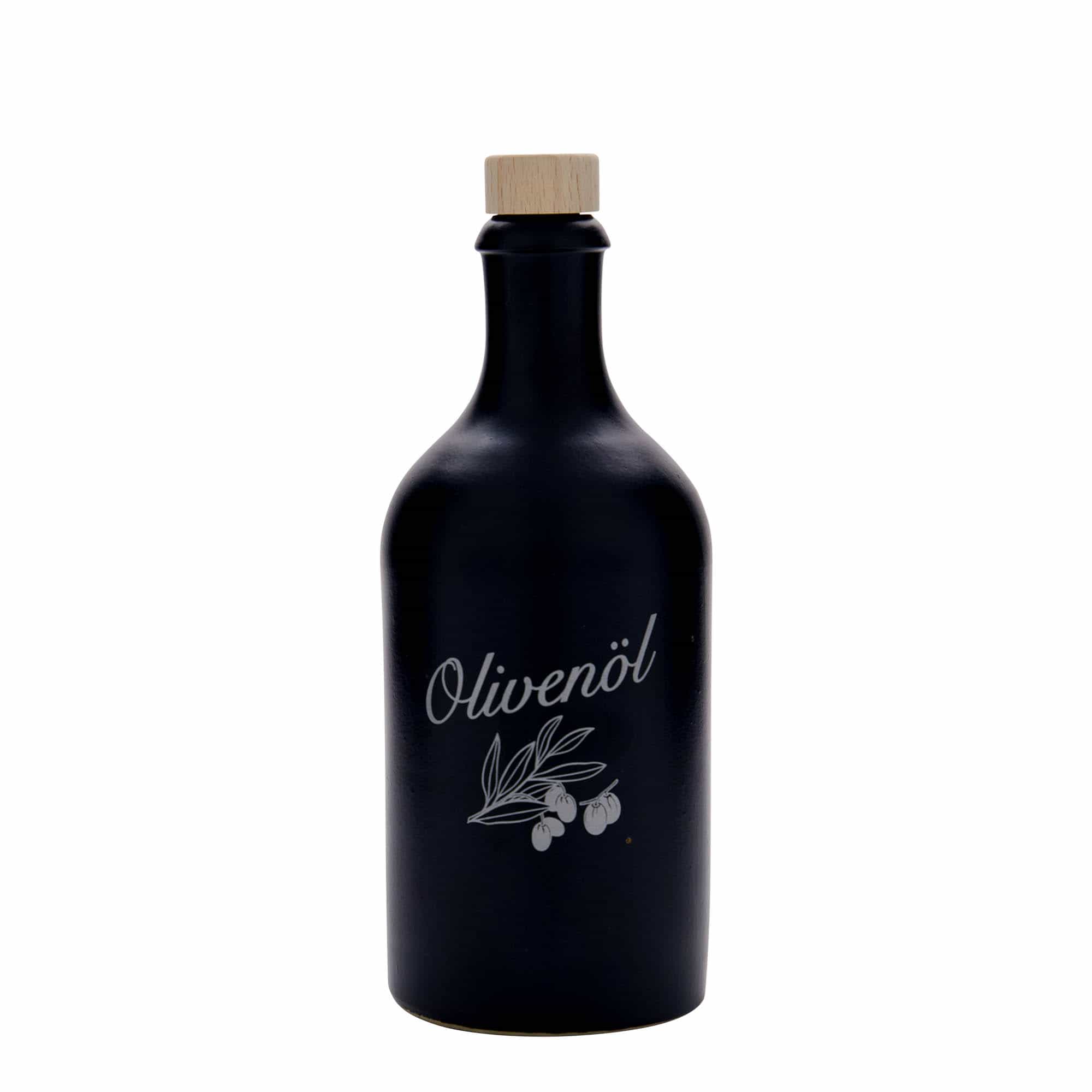 500 ml glineni bokal, motiv: maslinovo ulje, kamenina, crna, otvor: pluta