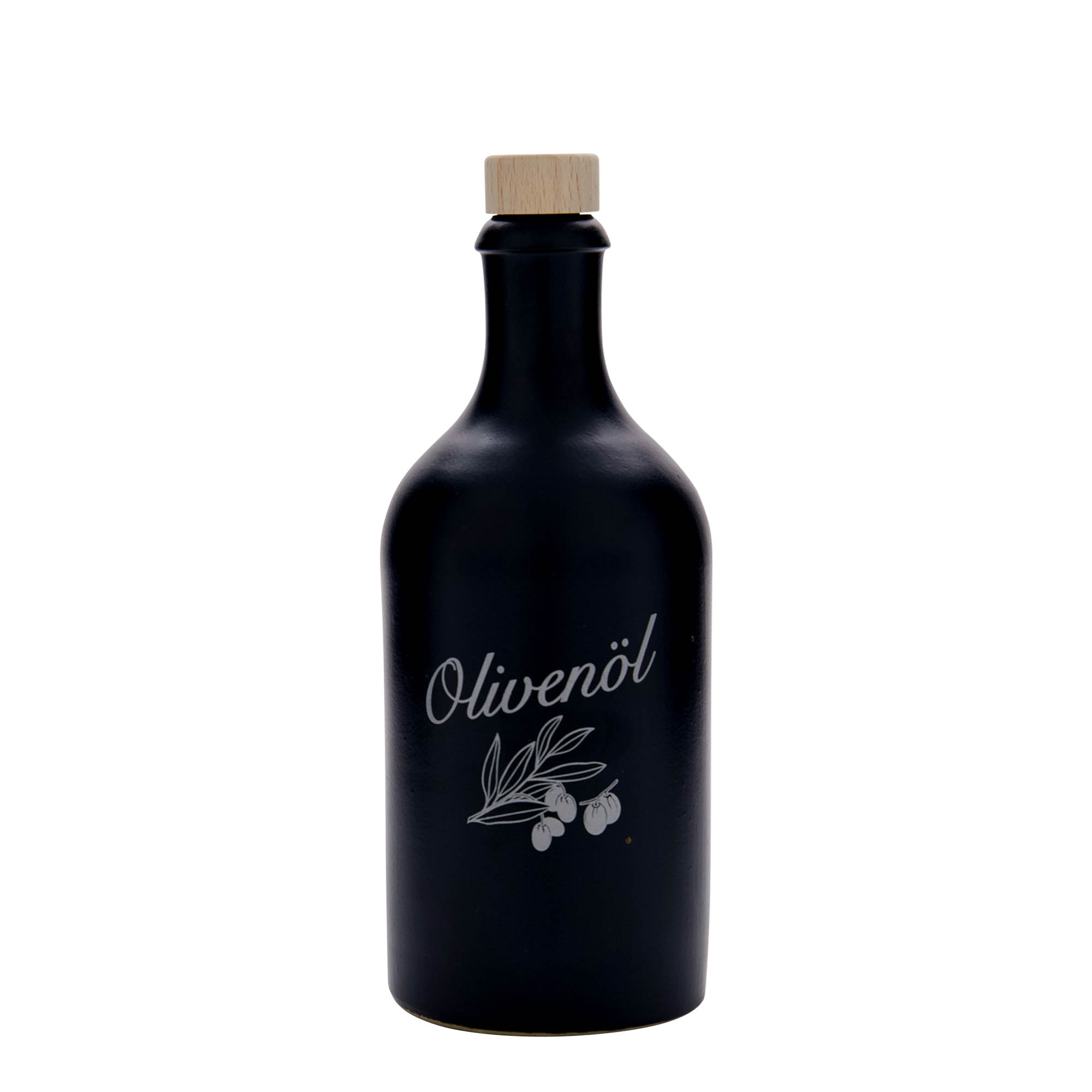 500 ml glineni bokal, motiv: maslinovo ulje, kamenina, crna, otvor: pluta