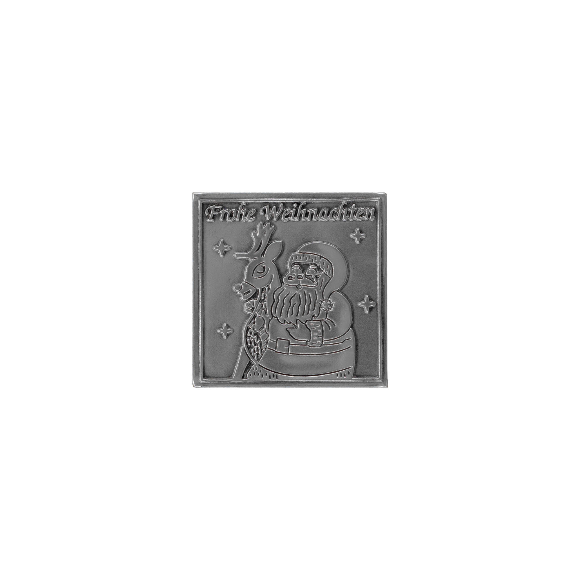 Pločica od kositra 'Srećan Božić', kvadratna, metal, srebrna Pločica od kositra 'Srećan Božić', kvadratna, metal, srebrna