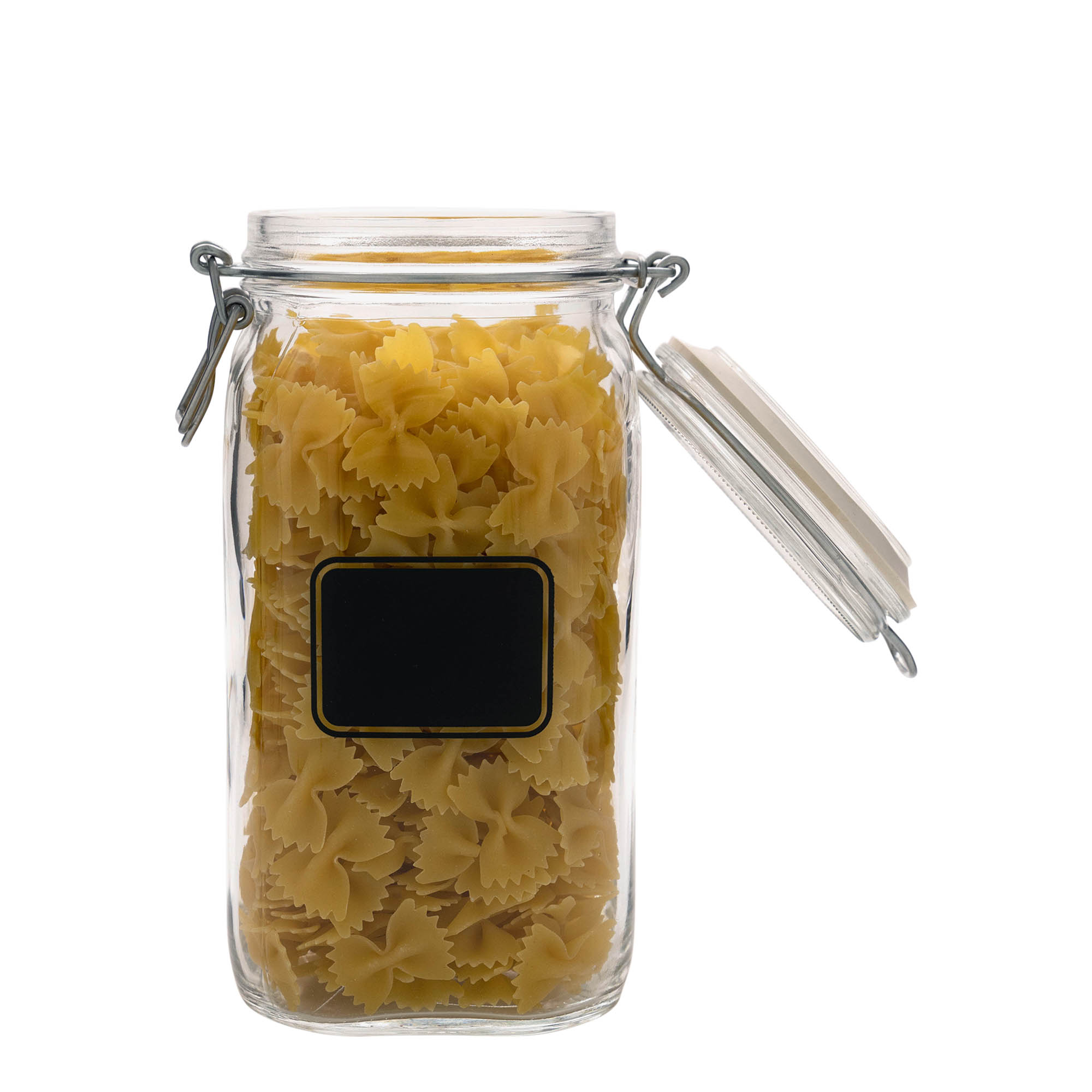 1.500 ml staklena tegla sa žičanim zatvaračem 'Fido', motiv: polje za etiketu, kvadratna, otvor: žičani zatvarač 1.500 ml staklena tegla sa žičanim zatvaračem 'Fido', motiv: polje za etiketu, kvadratna, otvor: žičani zatvarač