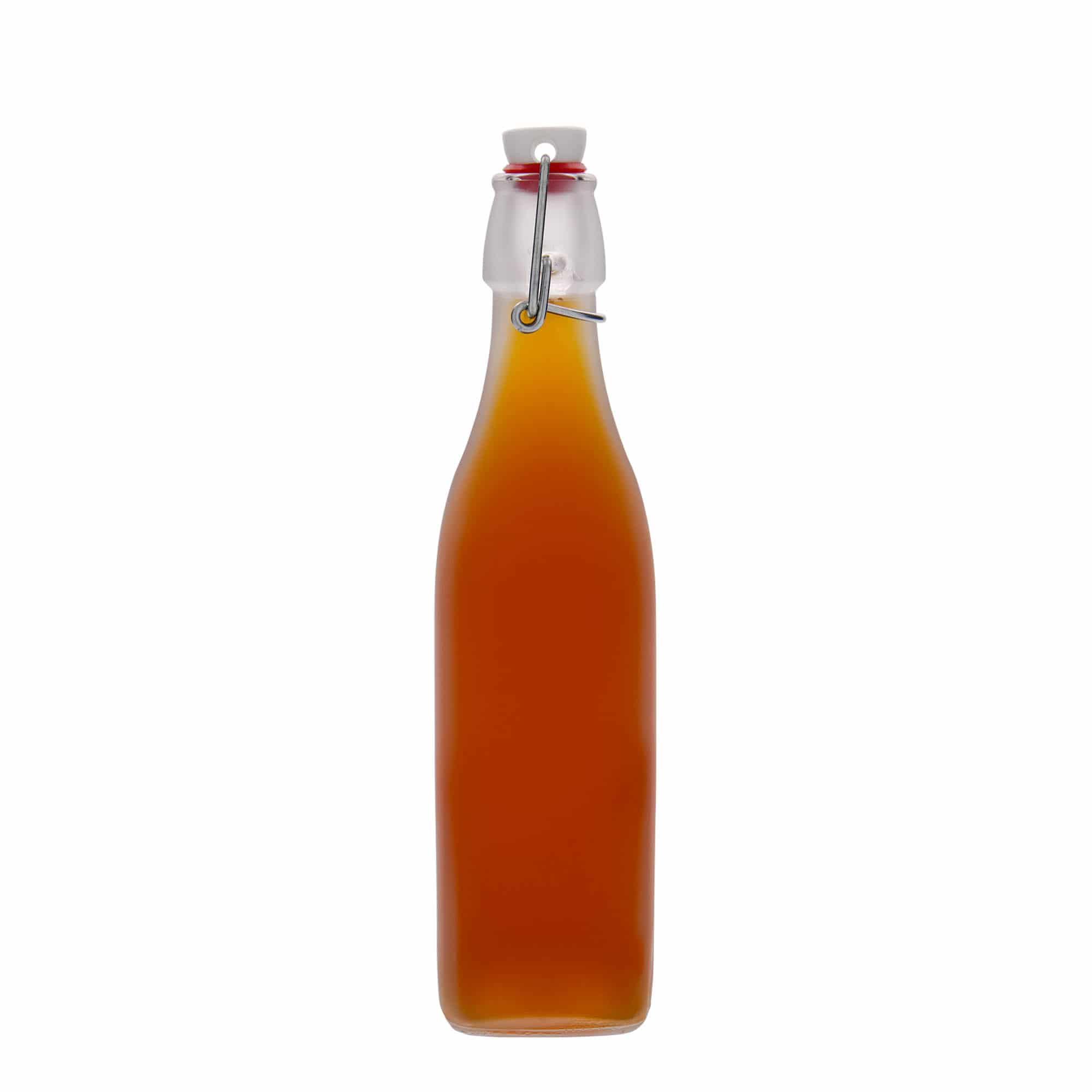 500 ml staklena boca 'Swing, kvadratna, bela, otvor: zatvarač sa kopčom'