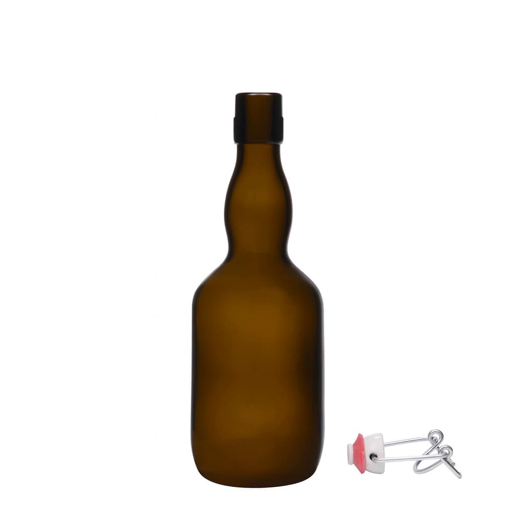 500 ml flaša za pivo sa grlom, staklo, antikno zeleno, otvor: zatvarač sa kopčom