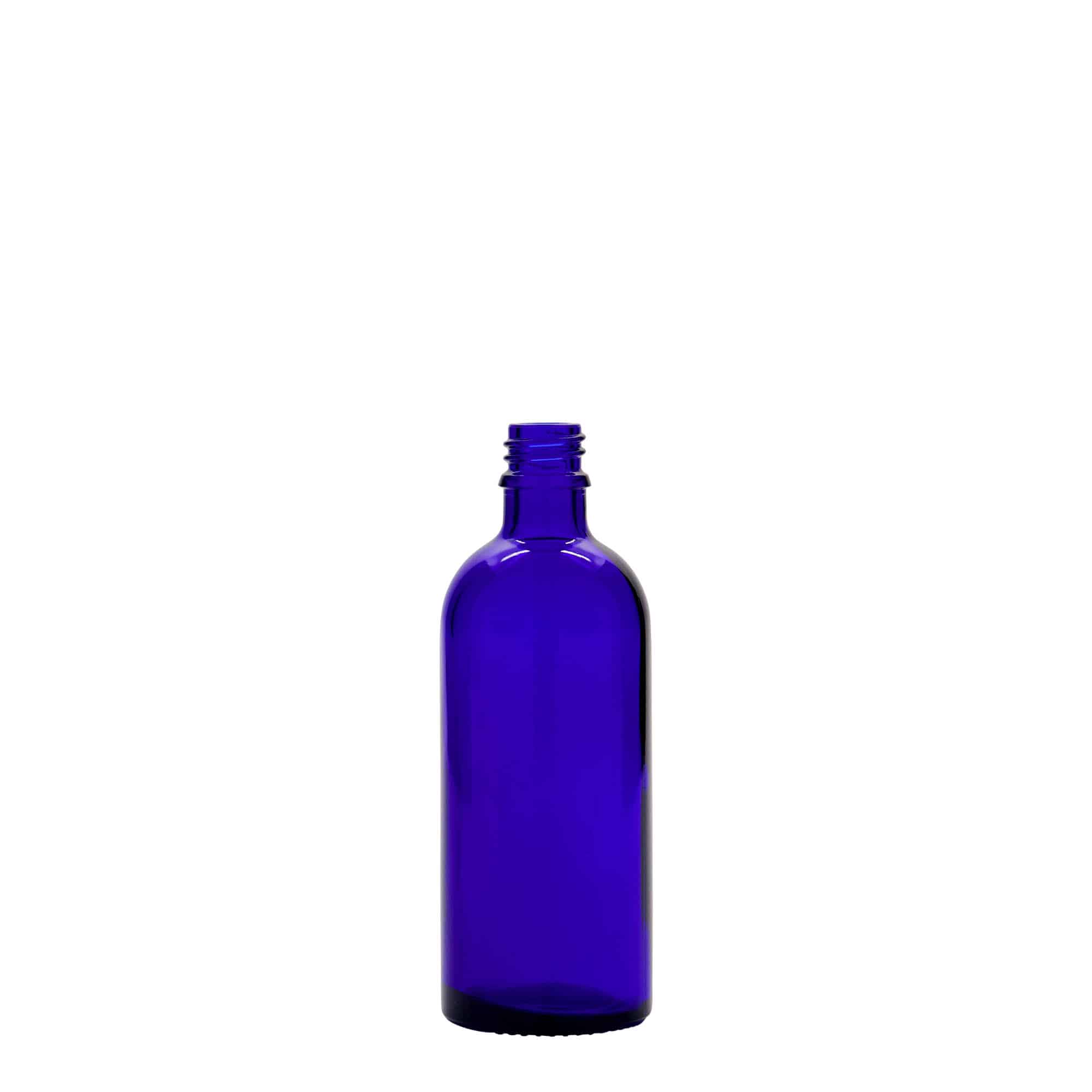 Medicinska boca od 100 ml, staklo, kraljevsko plava, otvor: DIN 18 Medicinska boca od 100 ml, staklo, kraljevsko plava, otvor: DIN 18