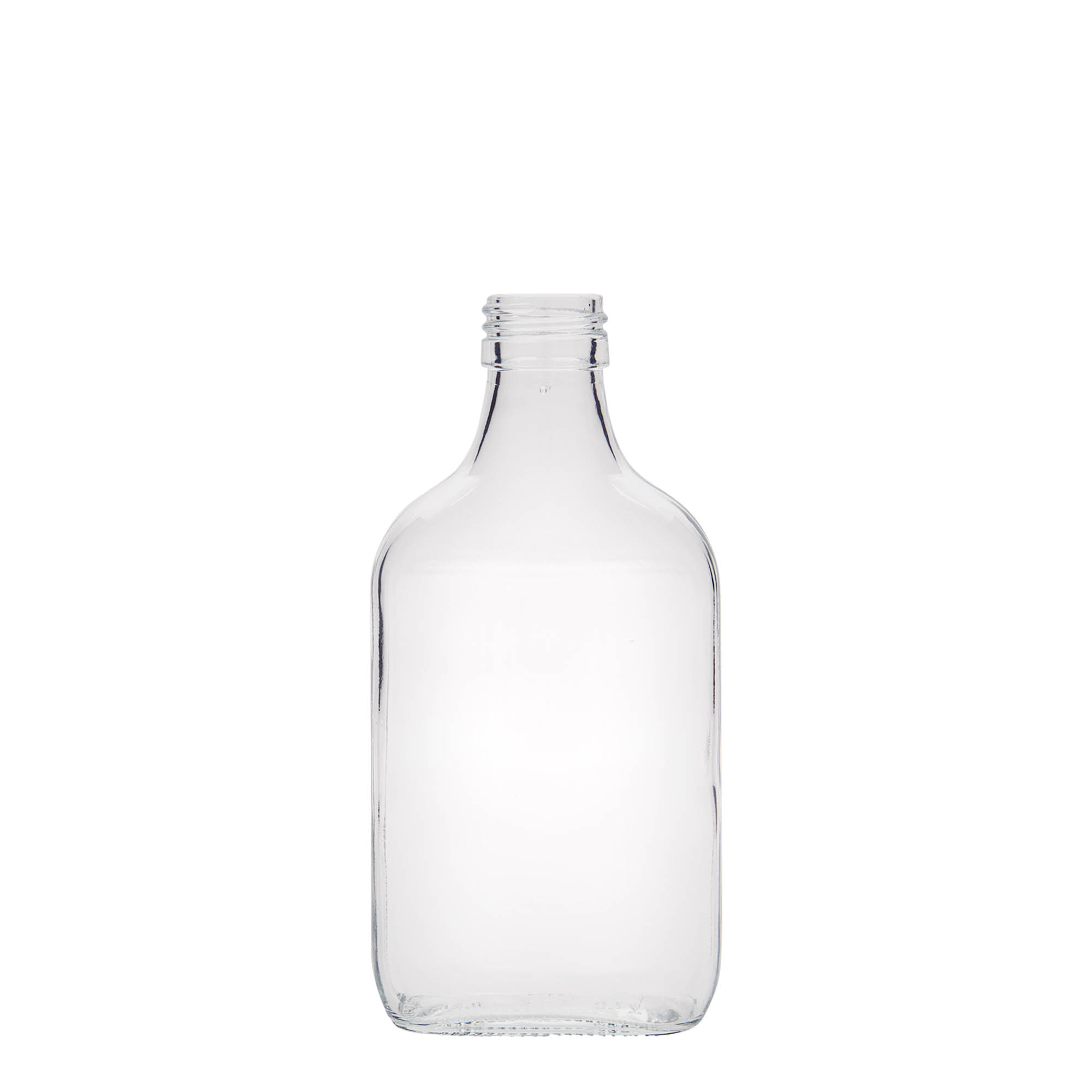 200 ml džepna boca, pravougaona, staklo, grlo: PP 28 200 ml džepna boca, pravougaona, staklo, grlo: PP 28