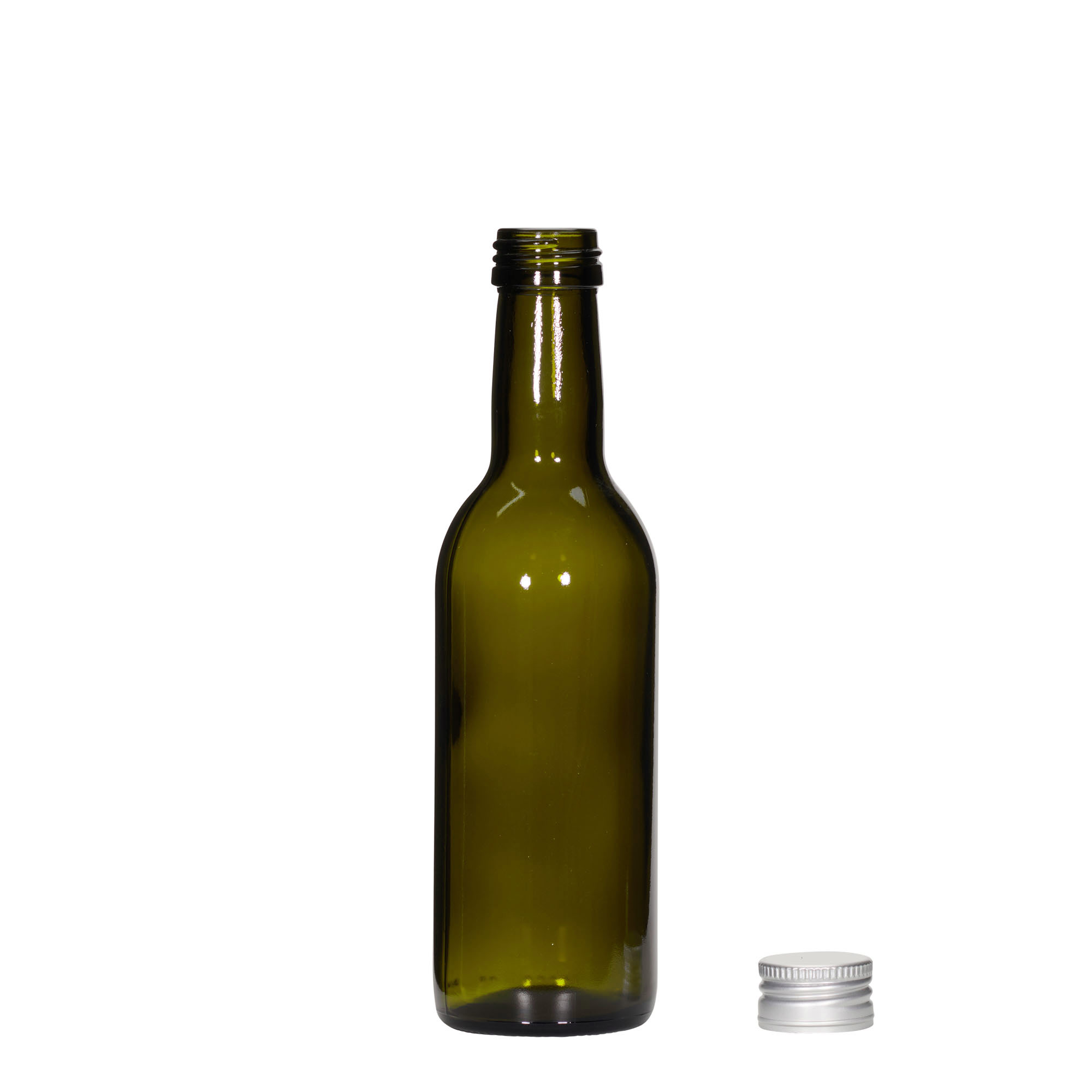 250 ml staklena flaša 'Bordo', antikno zelena, grlo: PP 28 250 ml staklena flaša 'Bordo', antikno zelena, grlo: PP 28