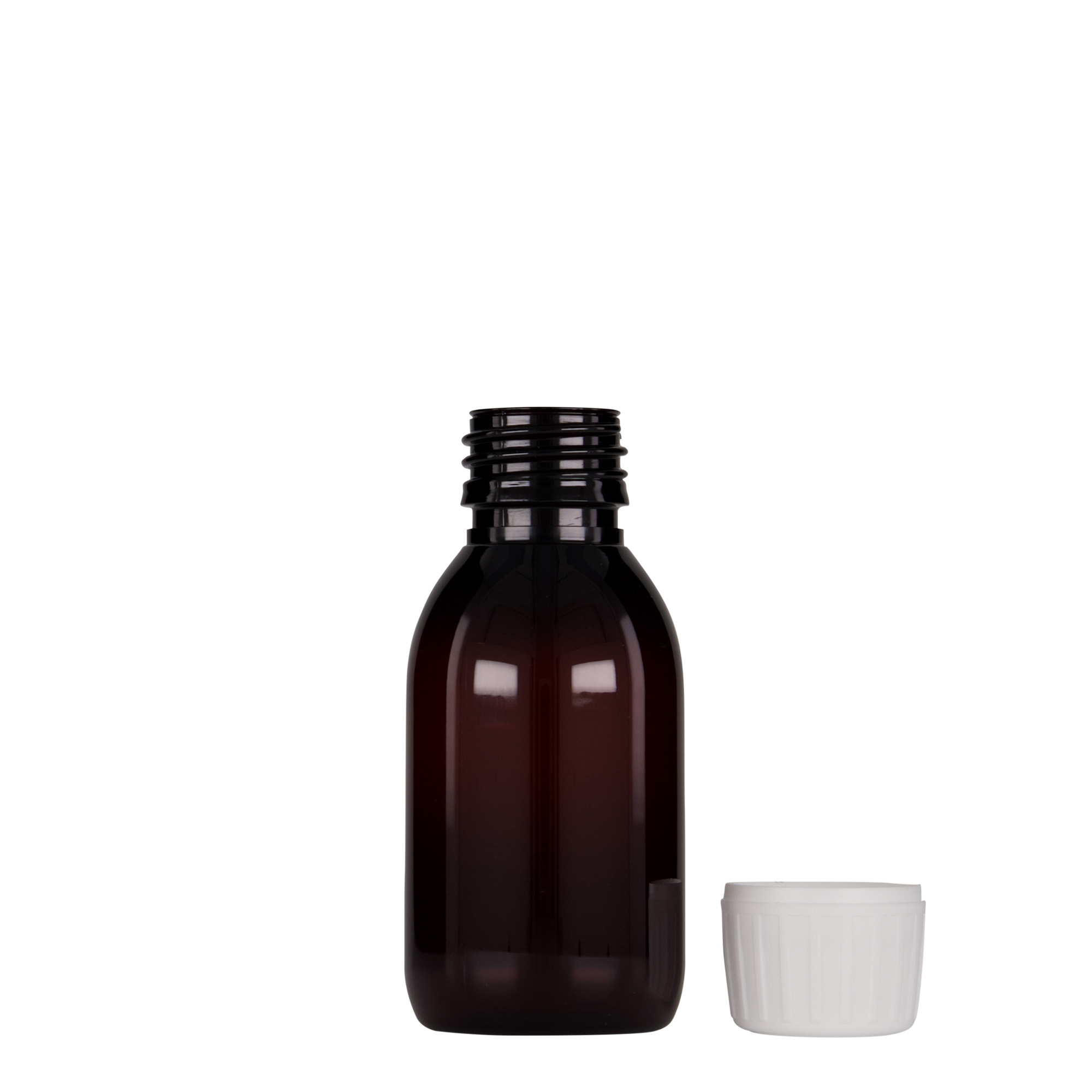 100 ml PET medicinska flaša, braon, plastika, grlo: PP 28