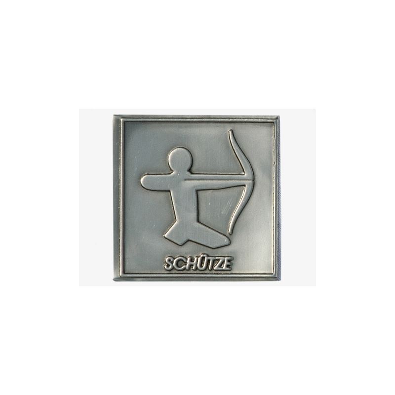Pločica od kalaja 'Strelac', kvadratna, metalna, srebrna Pločica od kalaja 'Strelac', kvadratna, metalna, srebrna