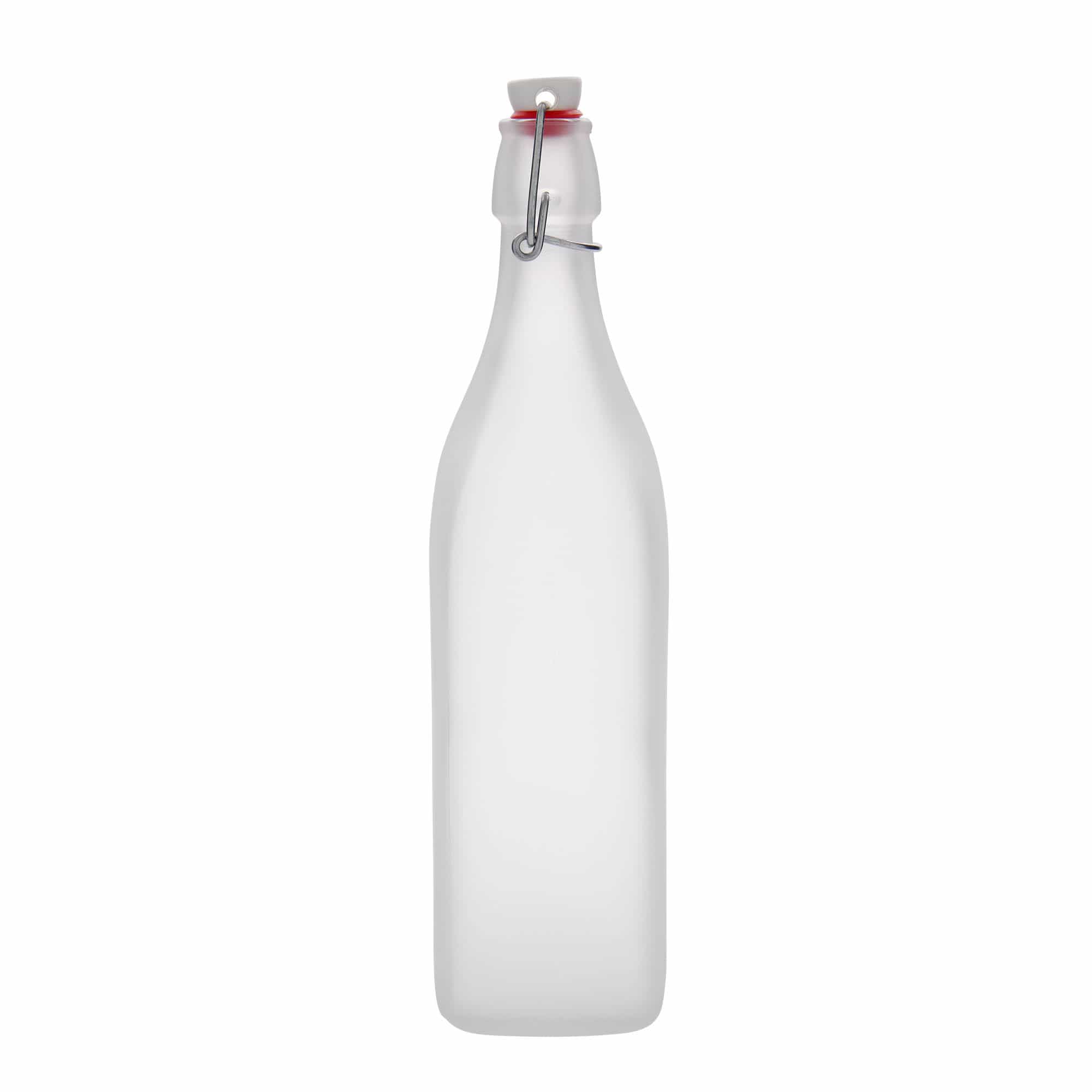 1.000 ml staklena boca 'Swing, kvadratna, matirana, otvor: zatvarač sa kopčom