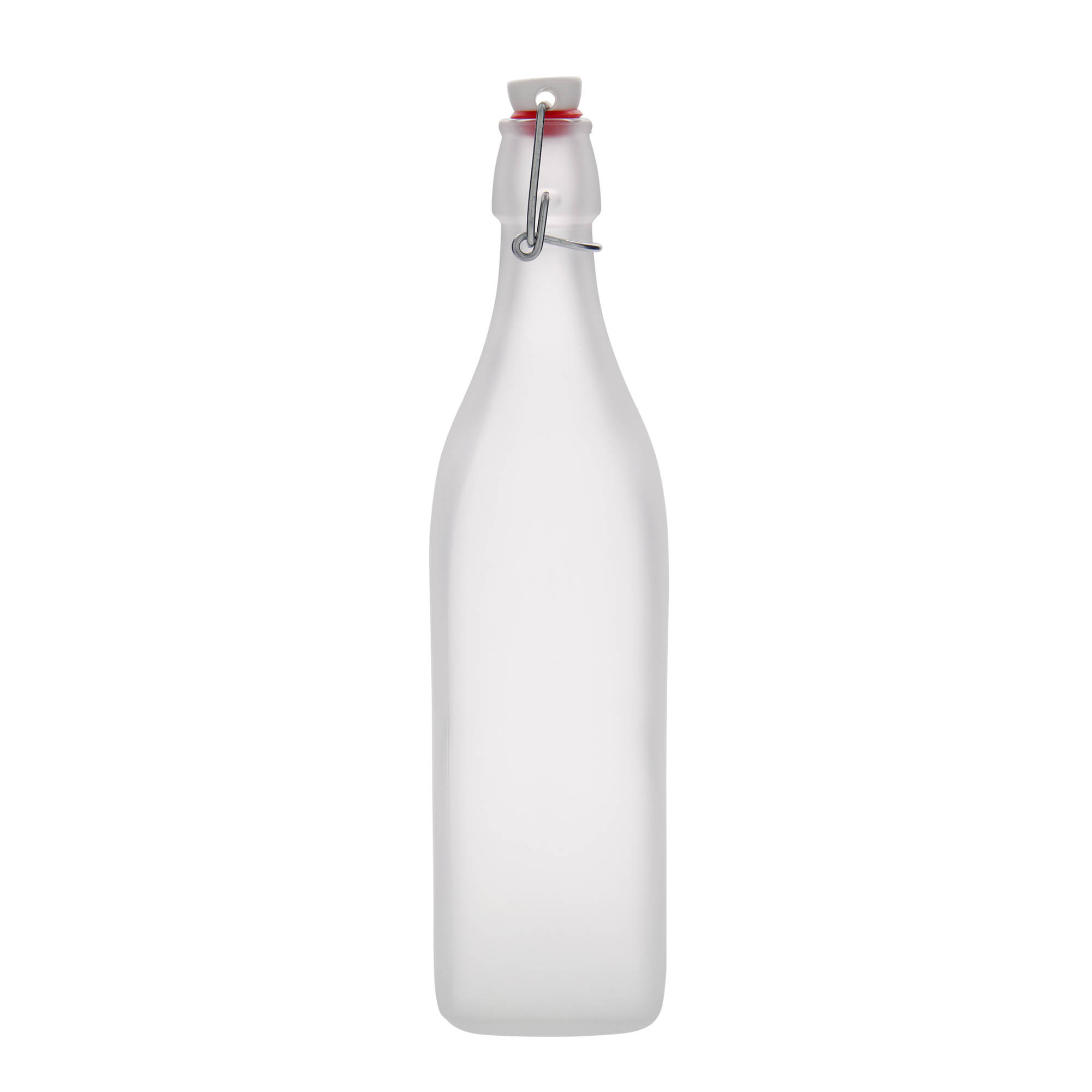 1.000 ml staklena boca 'Swing, kvadratna, matirana, otvor: zatvarač sa kopčom