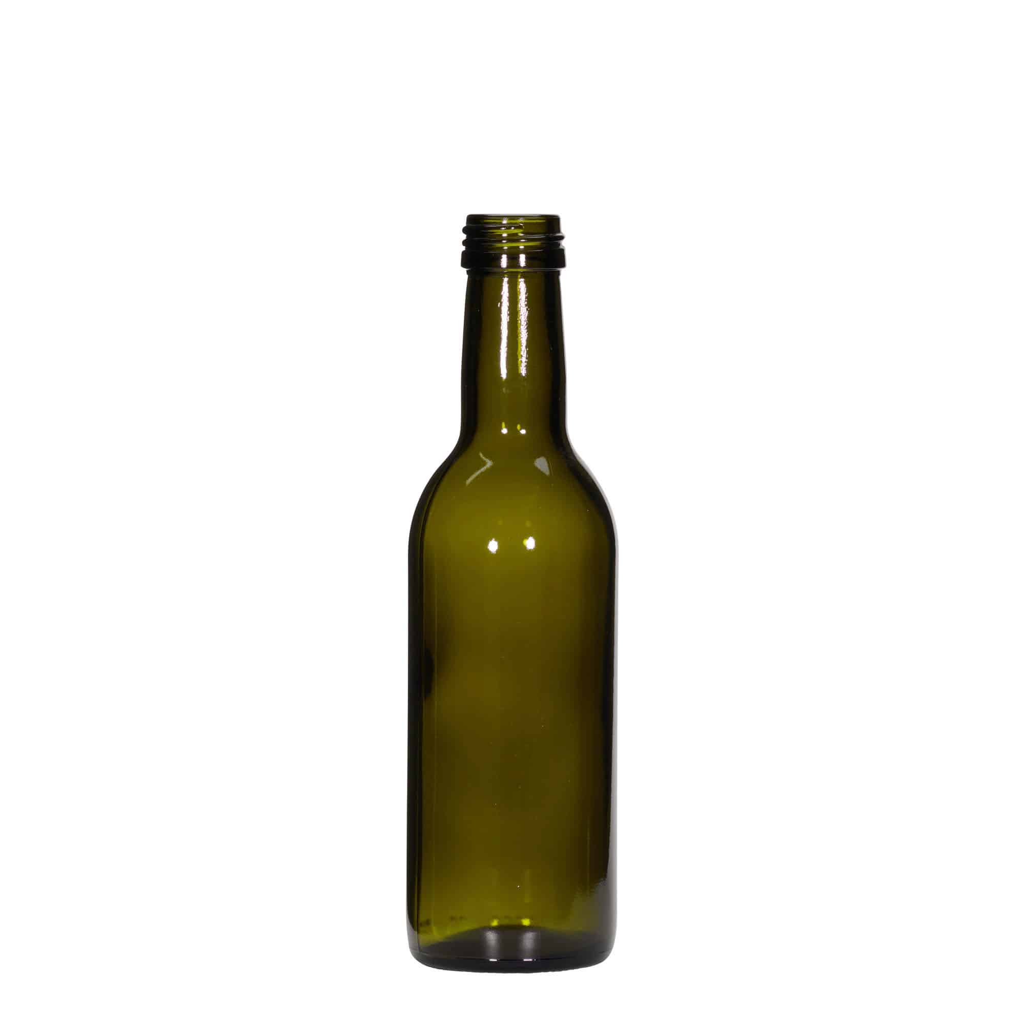Staklena boca od 250 ml 'Bordeaux', antik zelena, otvor: PP 28 Staklena boca od 250 ml 'Bordeaux', antik zelena, otvor: PP 28