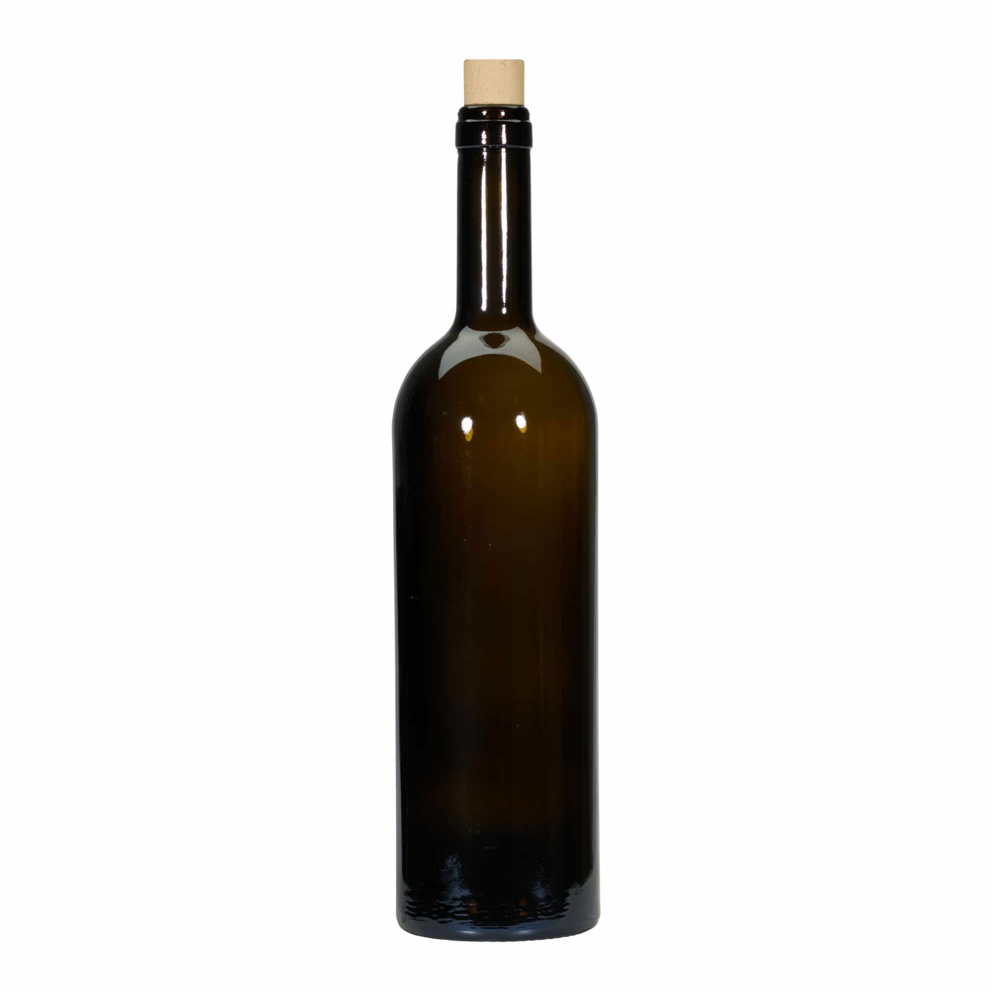 Boca za vino od 750 ml 'Golia', antik zelena, otvor: Plutani čep