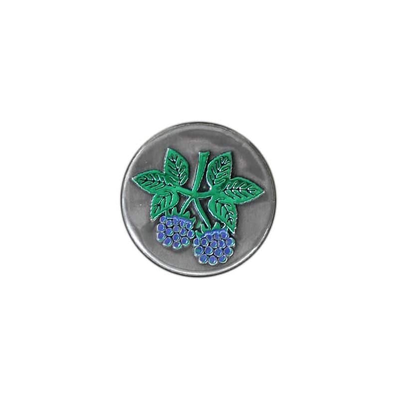 Oznaka od kositra 'Kupina', okrugla, metalna, srebrna Oznaka od kositra 'Kupina', okrugla, metalna, srebrna