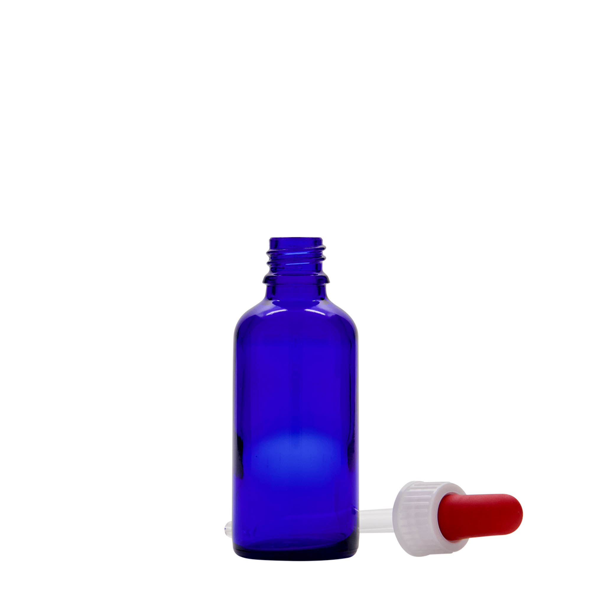 50 ml bočica s pipetom, medicinska, staklena, kraljevsko plava-crvena, grlo: DIN 18