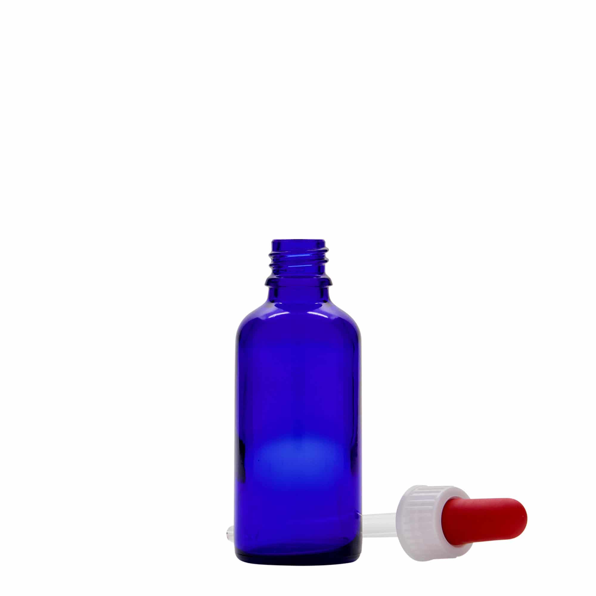 50 ml bočica s pipetom, medicinska, staklena, kraljevsko plava-crvena, grlo: DIN 18