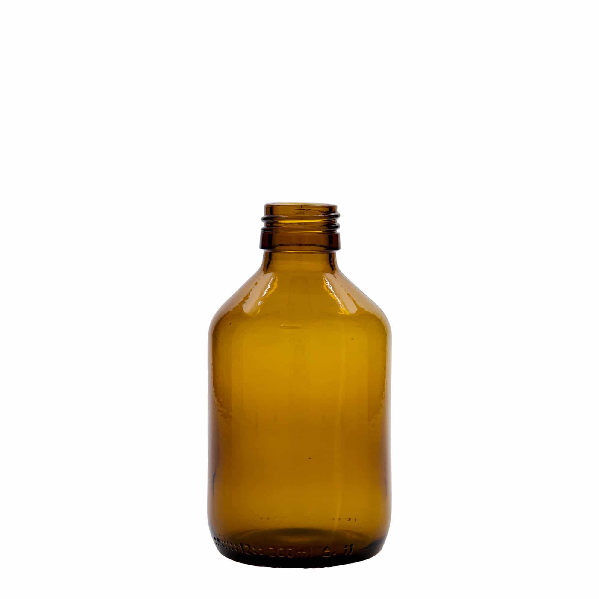 Medicinska boca od 200 ml, braon, staklo, otvor: PP 28 Medicinska boca od 200 ml, braon, staklo, otvor: PP 28