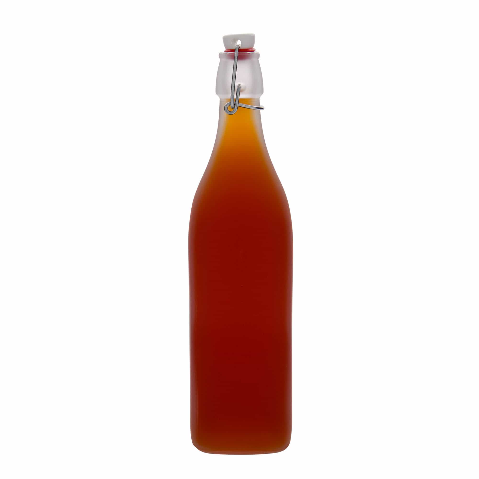 1.000 ml staklena boca 'Swing, kvadratna, matirana, otvor: zatvarač sa kopčom