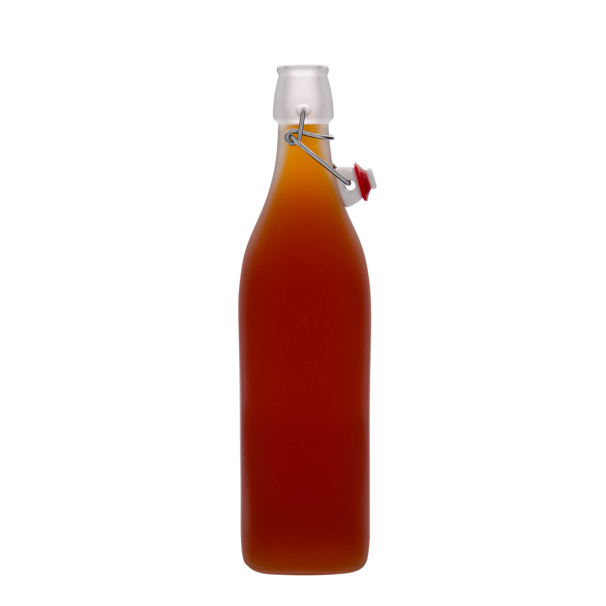 1.000 ml staklena boca 'Swing, kvadratna, matirana, otvor: zatvarač sa kopčom