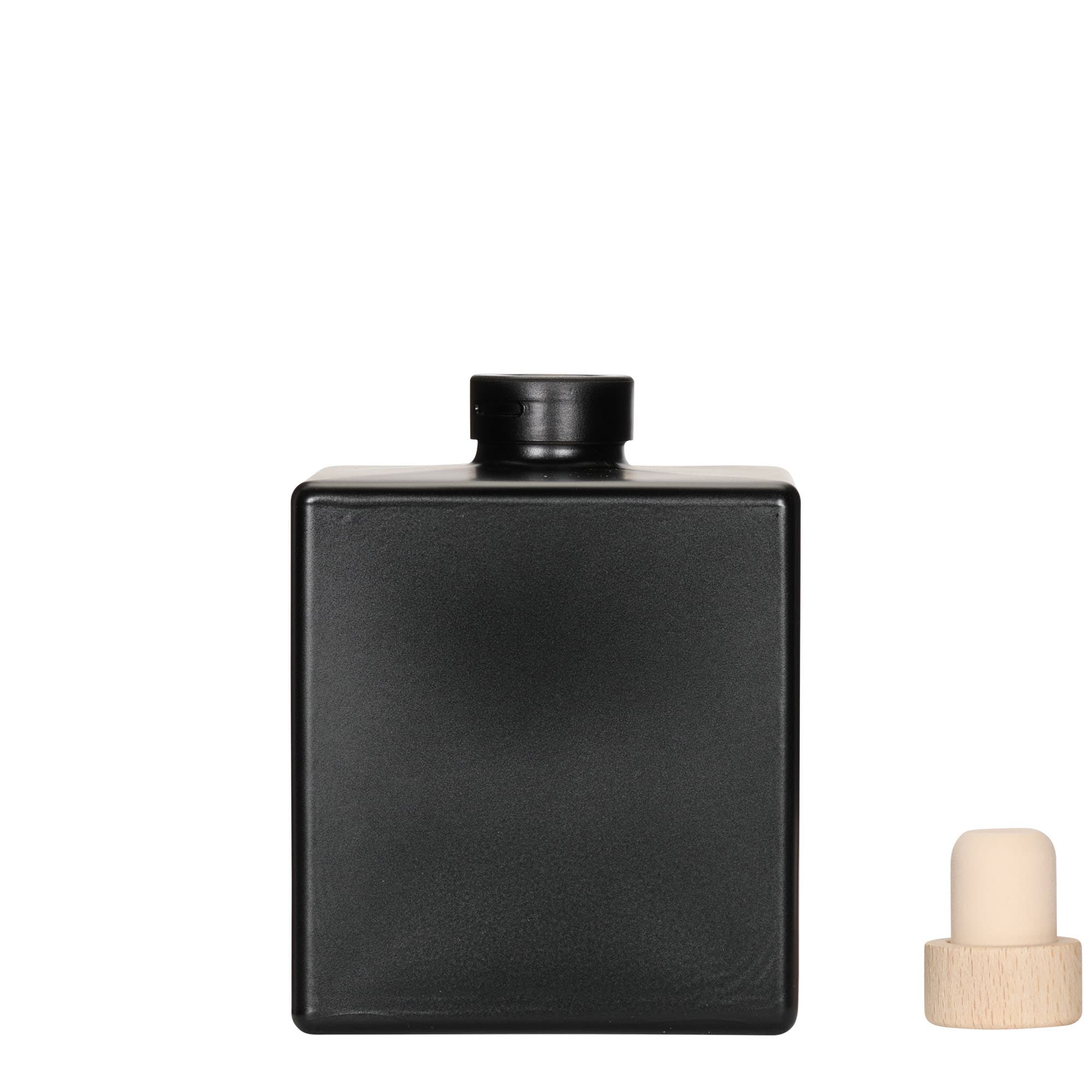 500 ml staklena boca 'Cube', kvadratna, crna, grlo: pluta