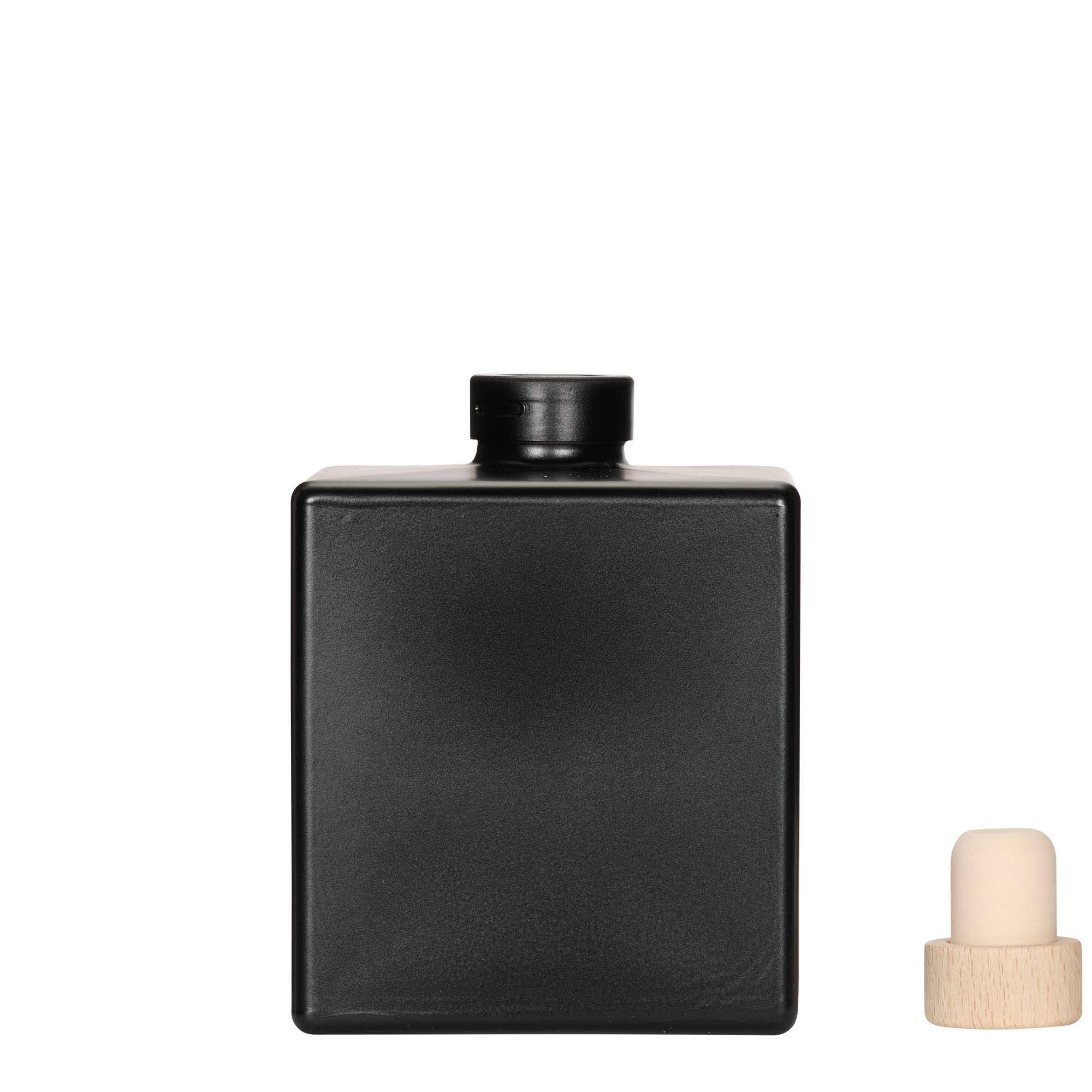500 ml staklena boca 'Cube', kvadratna, crna, grlo: pluta