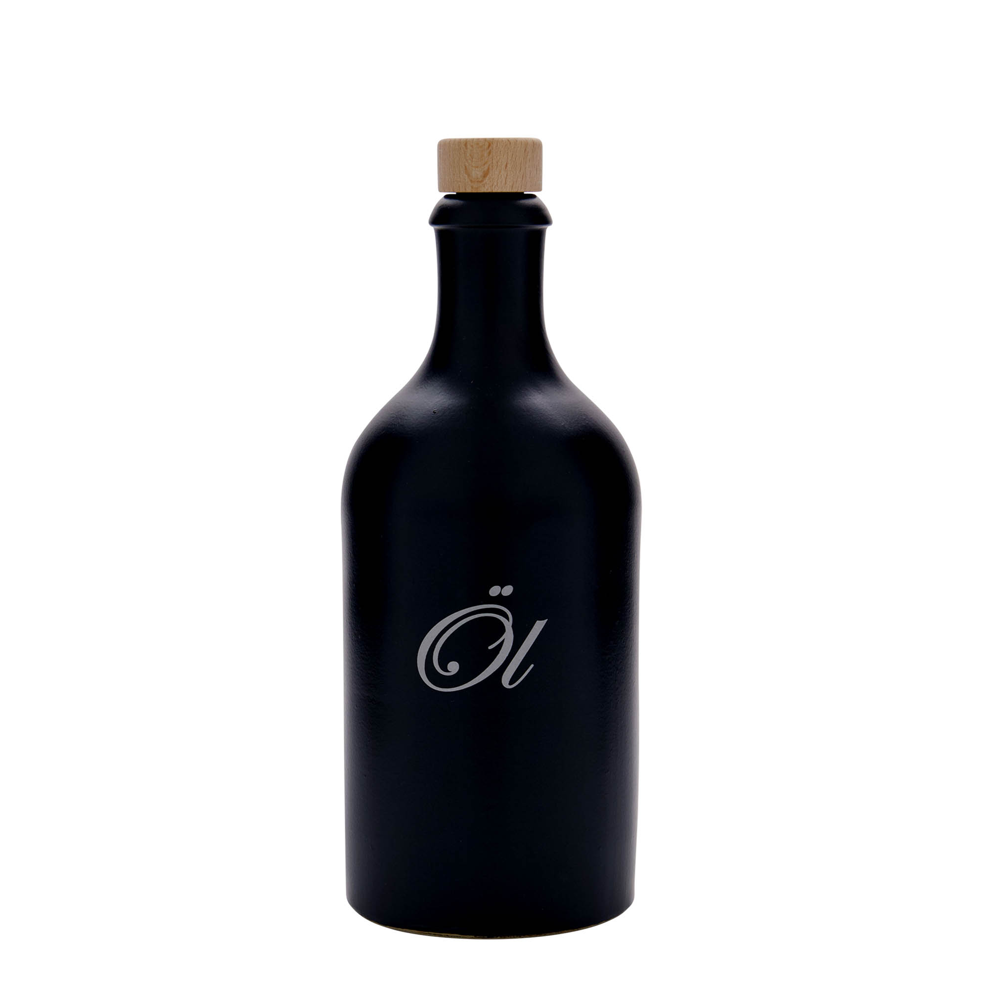 Glinena boca od 500 ml, motiv: Ulje, keramika, crna, otvor: Plutani čep Glinena boca od 500 ml, motiv: Ulje, keramika, crna, otvor: Plutani čep