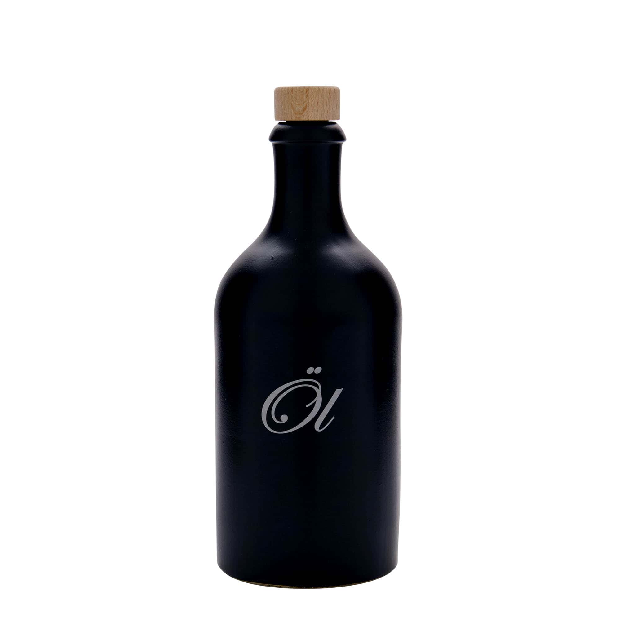 500 ml glineni vrč, motiv: ulje, kamenina, crna, otvor: pluta