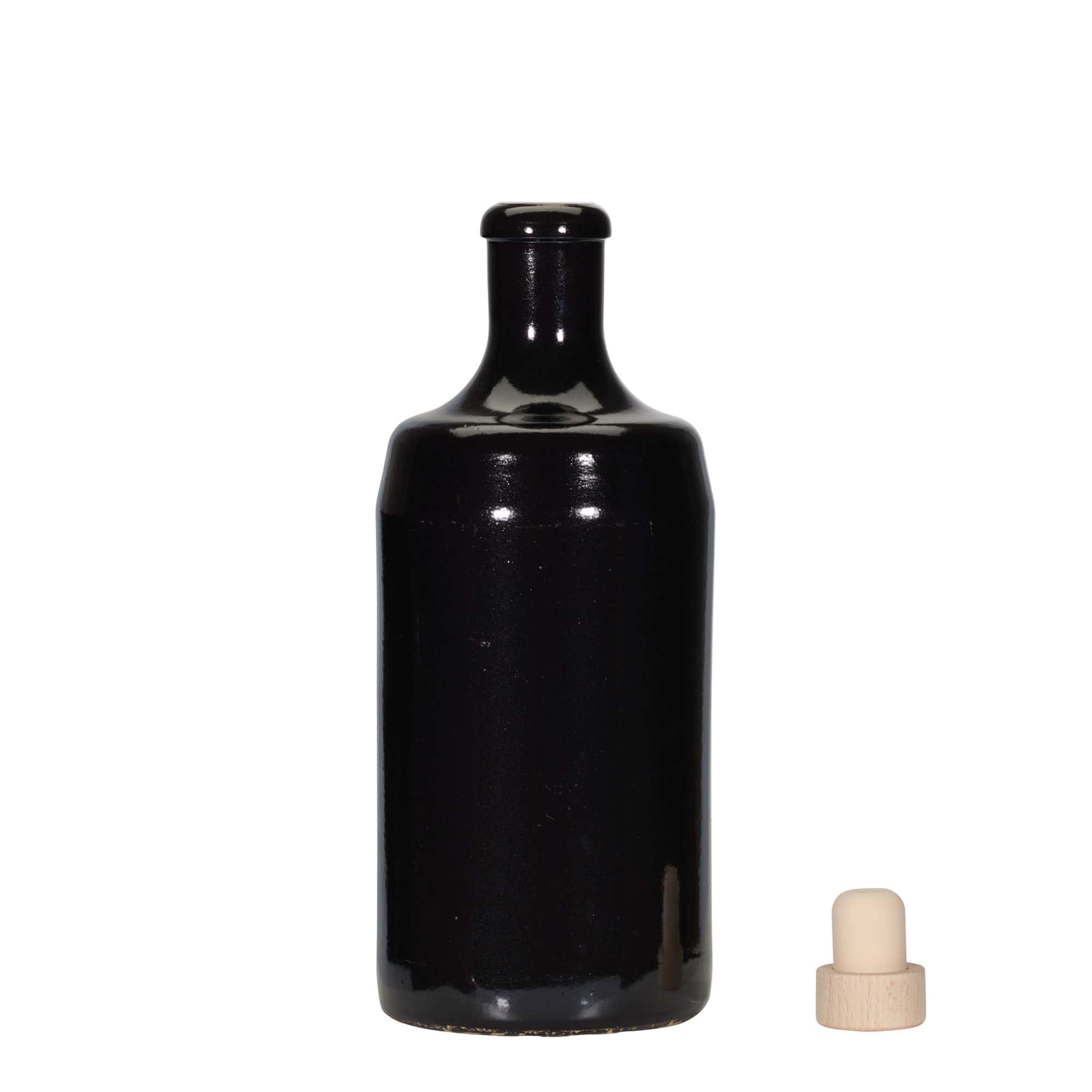Glinena boca od 700 ml 'Calvados', keramika, crna, otvor: Plutani čep