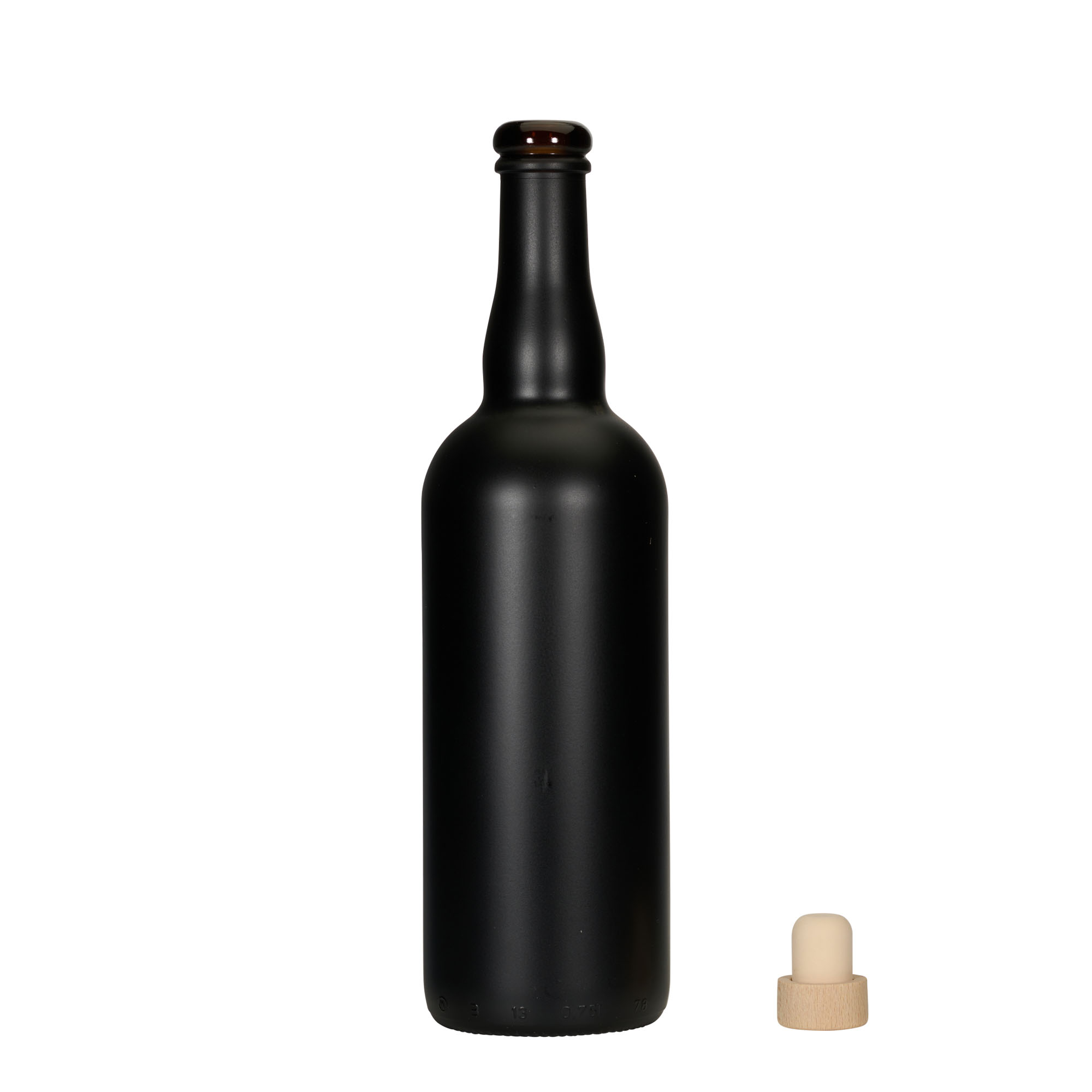 750 ml pivska boca Belgija, staklo, crna, grlo: pluta