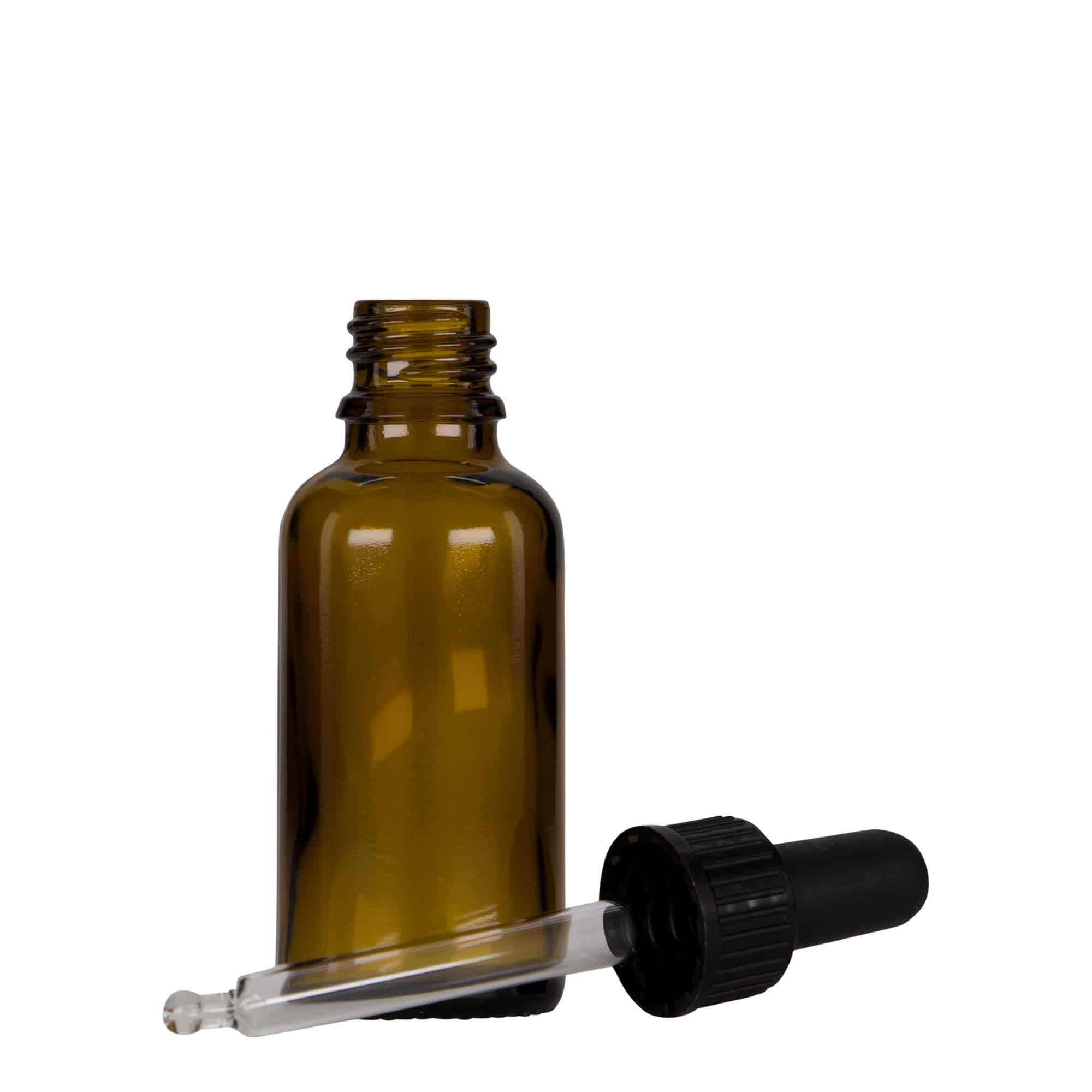Boca sa pipetom medicinska od 30 ml, staklo, braon-crna, otvor: DIN 18